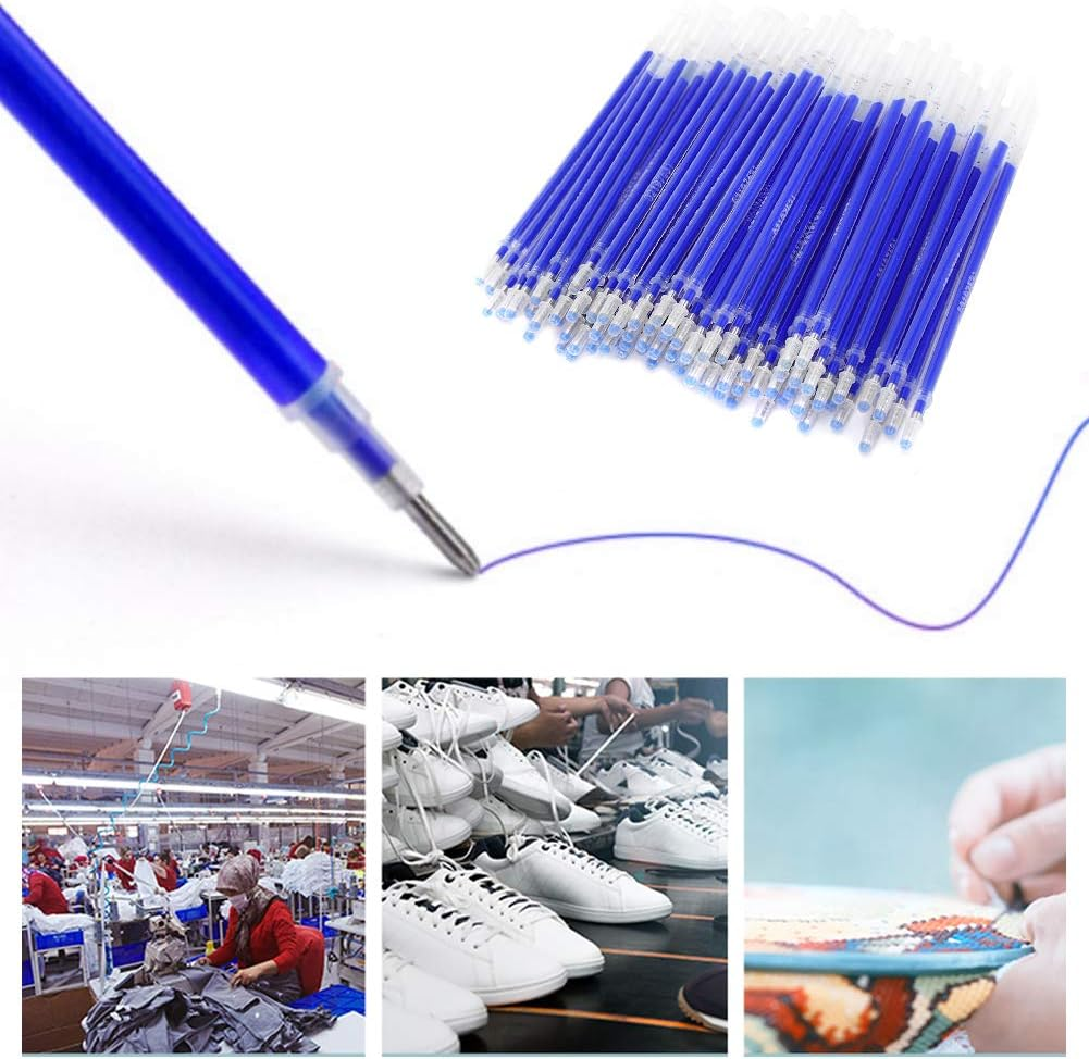 100Pcs Heat Erasable Fabric Pens Heat Pens Blue High Temperature Disappearing Pen for Temporary Marking on Shoes, Clothing and Leather