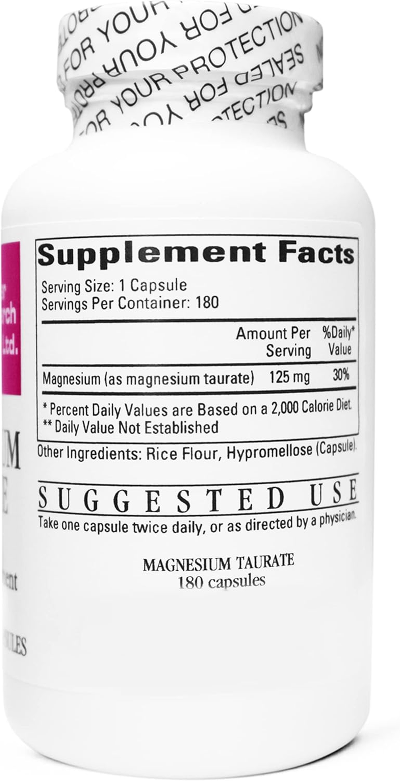 Cardiovascular Research Magnesium Taurate - 125 Mg Elemental Magnesium - 180 Veggie Caps in Each Sealed Bottle - 2 Bottles - 360 Vegetarian Capsules image number 3