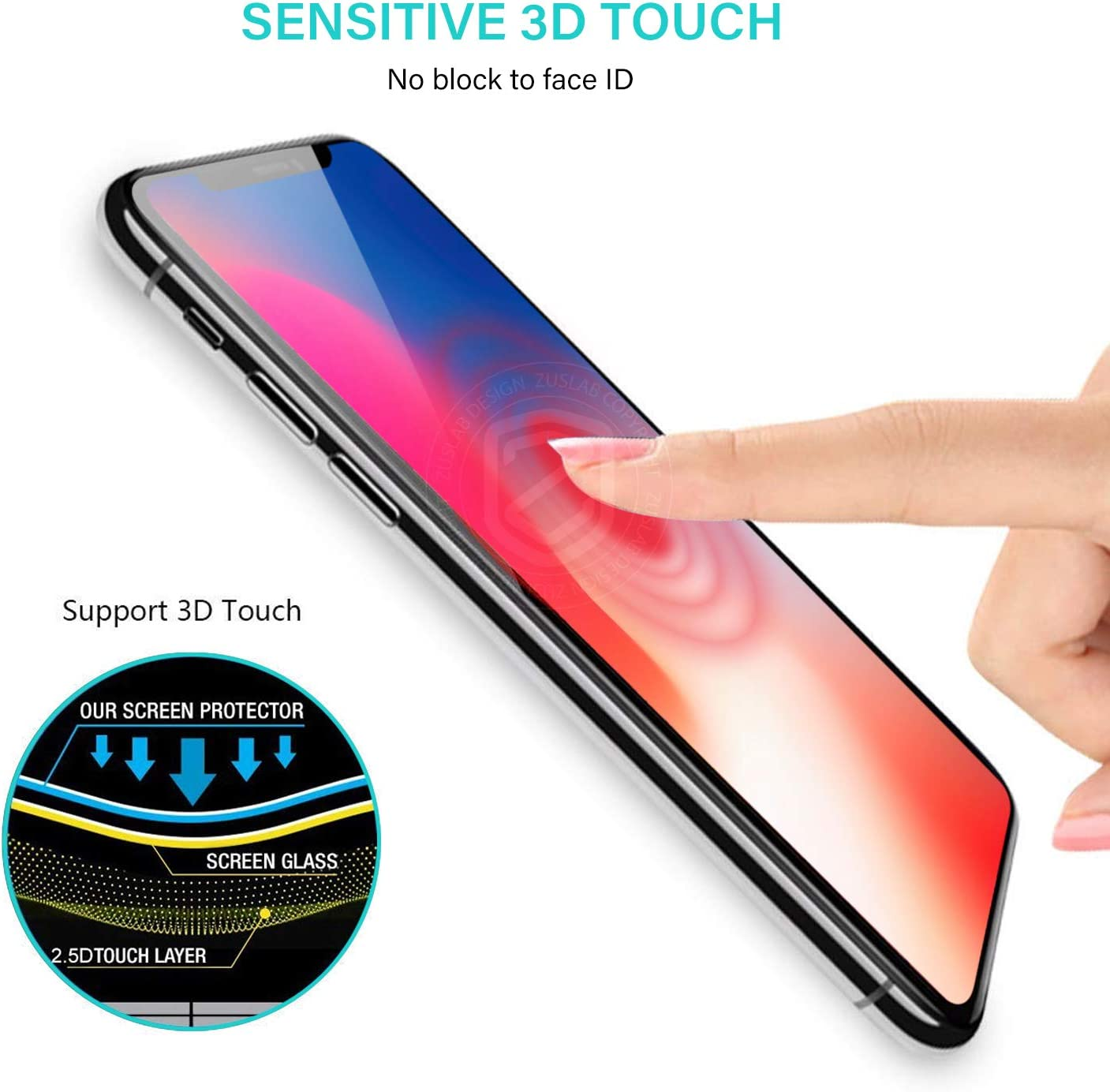 [2 Pack] ZUSLAB Tempered Glass Screen Protector Compatible with Apple Iphone 11 Pro Max/Iphone Xs Max 6.5" Case Friendly 9H Hardness image number 2