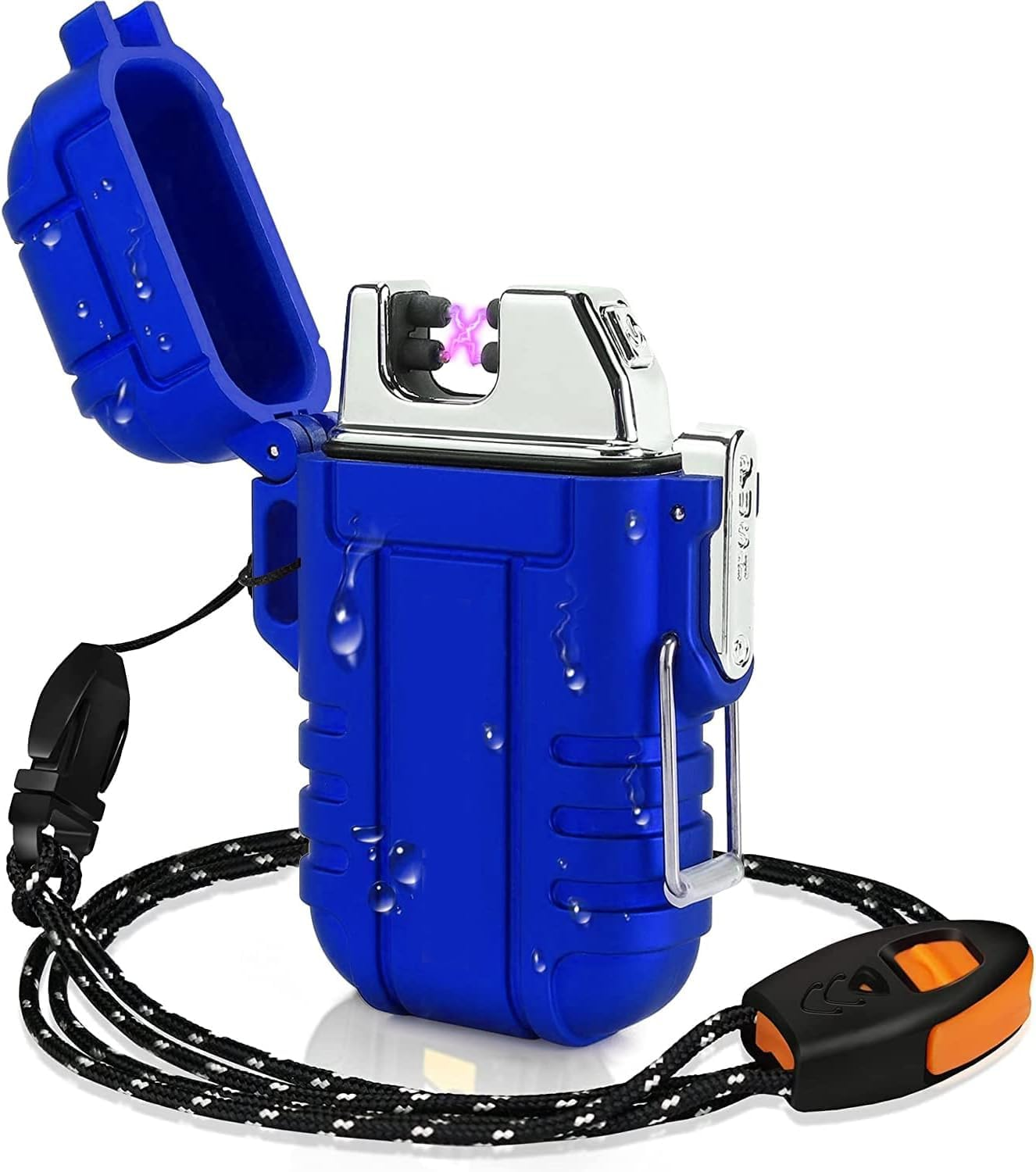 Electric Plasma Lighter, Waterproof Flameless Dual Arc USB Rechargeable, Blue