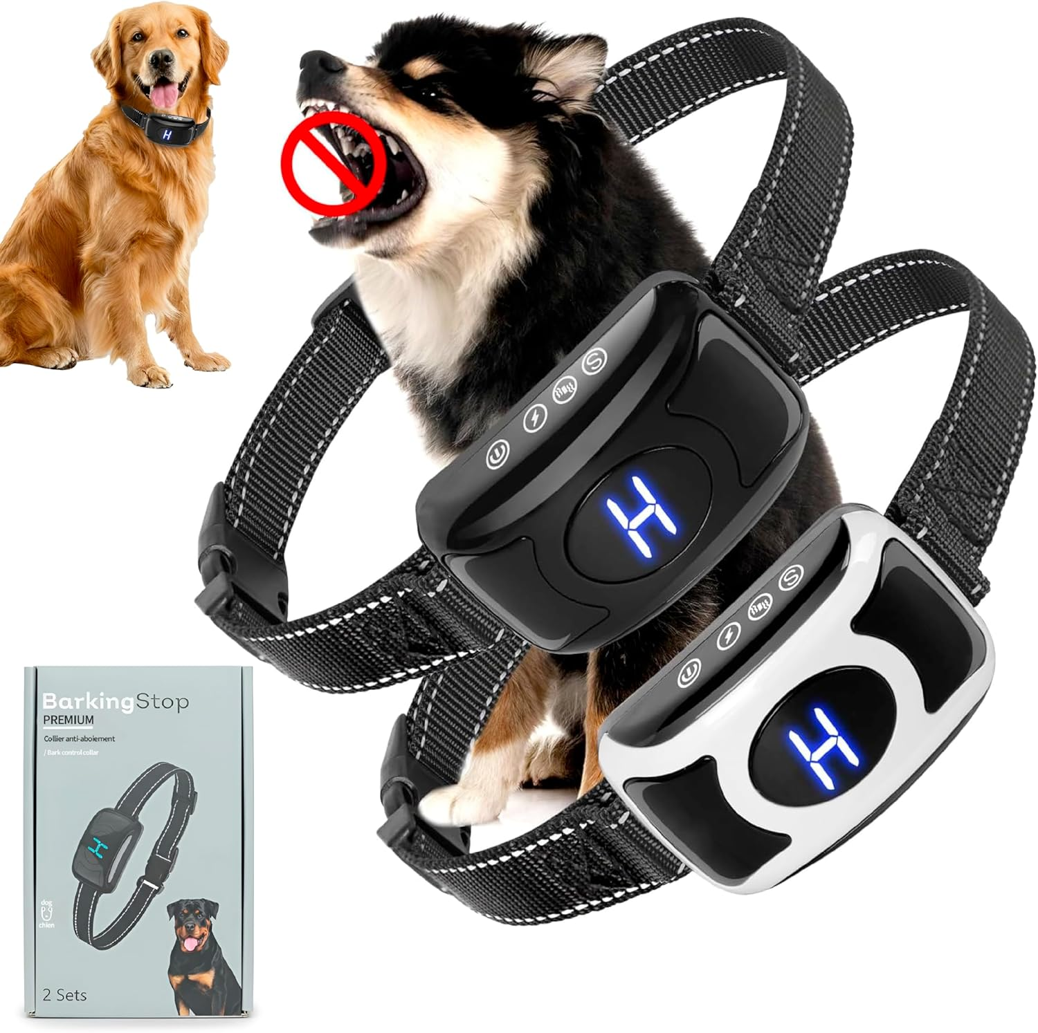 Dog Bark Collar 2-Pack, Adjustable anti Barking Device for Dogs Fits 12-150Lbs, IPX7 Waterproof Shock Collar for Dogs with 4 Training Modes, 3 Levels, One Touch USB Charging, Comfortable and Safe image number 2