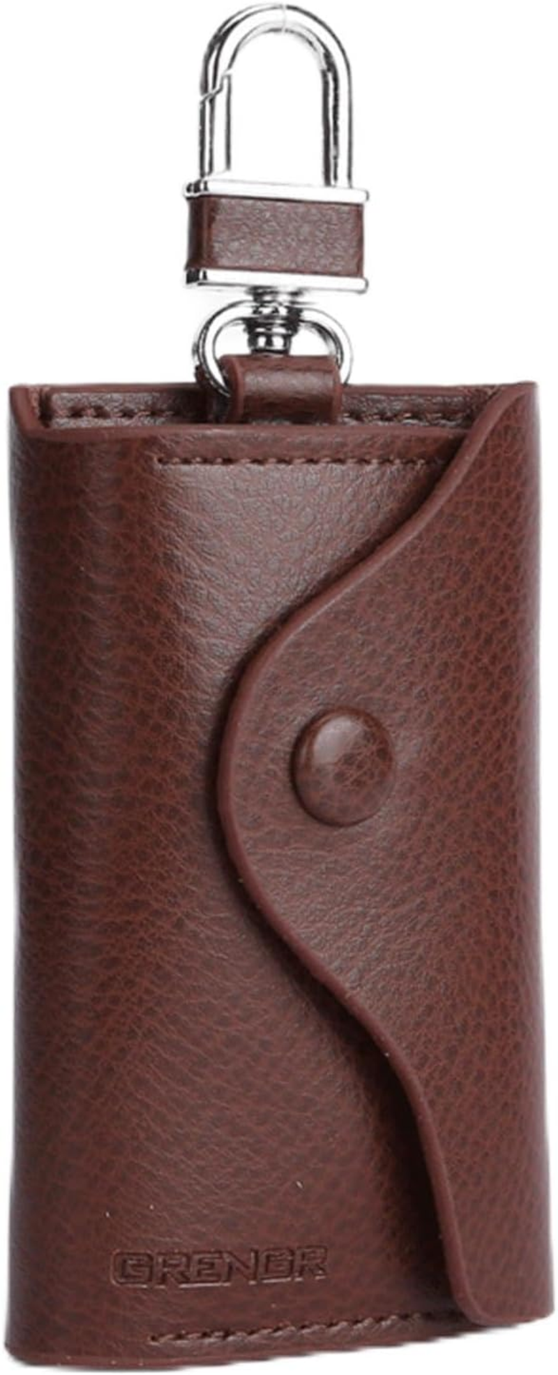 Updated Men'S PU Leather Car Key Bag with Added Stainless Steel Ring for Storing Access Cards, Car Key Case, Waist Hanging Cowhide Multifunctional Keychain Holder, Vintage Car Key Fob Wallet