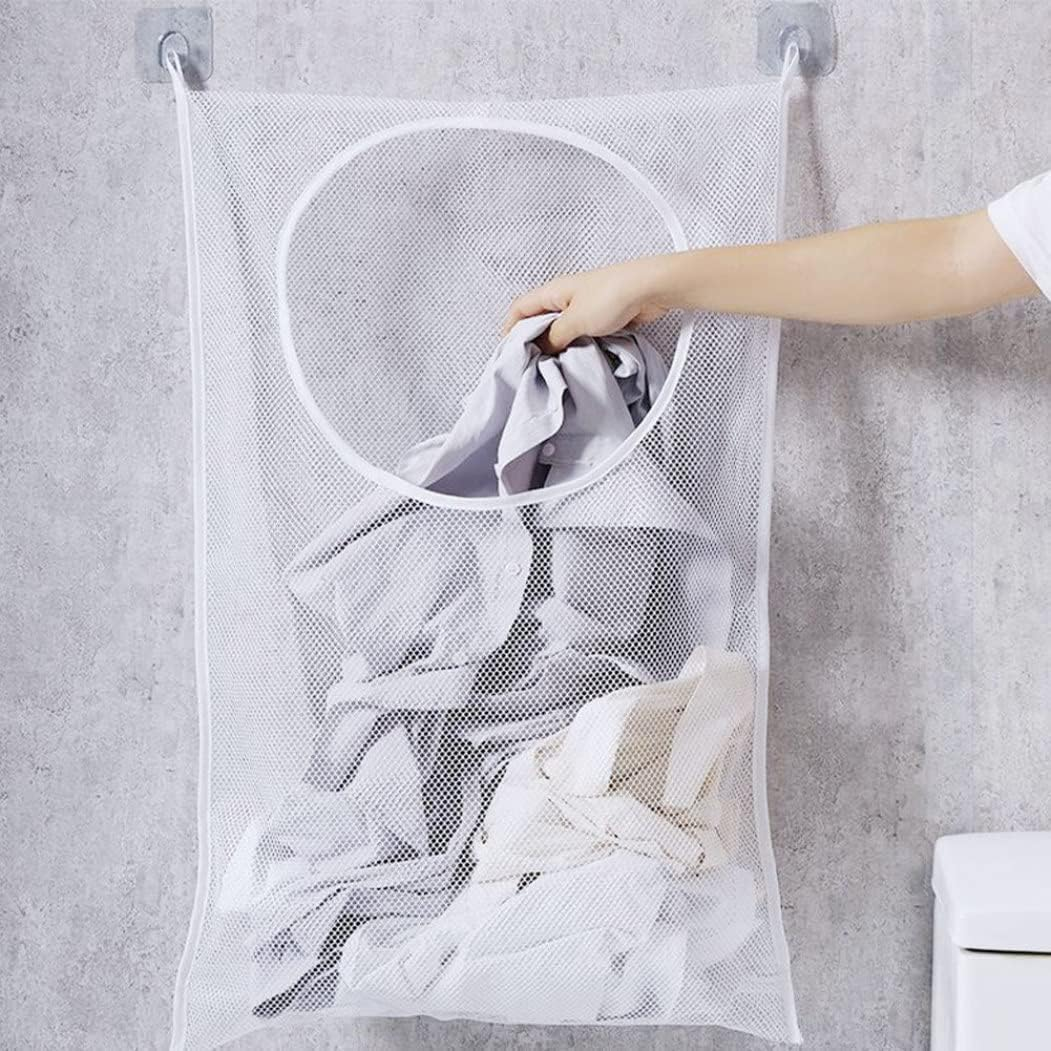 White Hanging Laundry Hamper Bag, 2Pcs White Door Hanging Laundry Hamper Bags,Door-Hanging Mesh Laundry Hamper Bag,Door Hanging Laundry Hamper Bag Clothe Storage Bag,Over Door Laundry Bags with Hooks image number 2