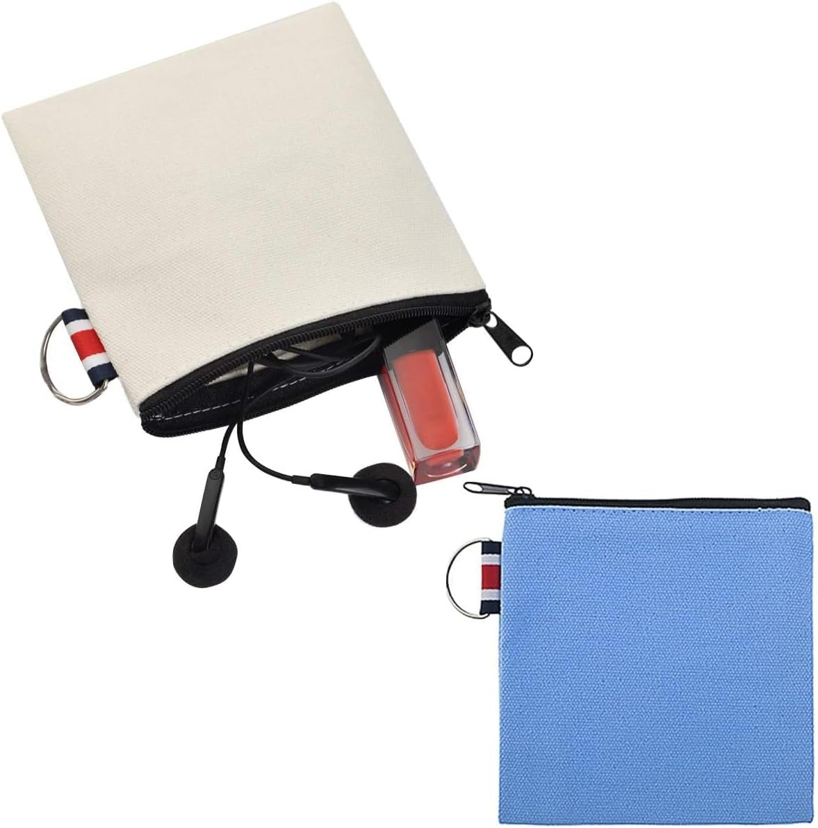 Dracra 3 Pack Small Canvas Zipper Pouch with Hanging Ring Square Pocket Carrying Purse Travel Storage Organizer Case Mini Toiletry Bag for Makeup Lipstick Cosmatic Change Coins Earphone Charger Cable, image number 4