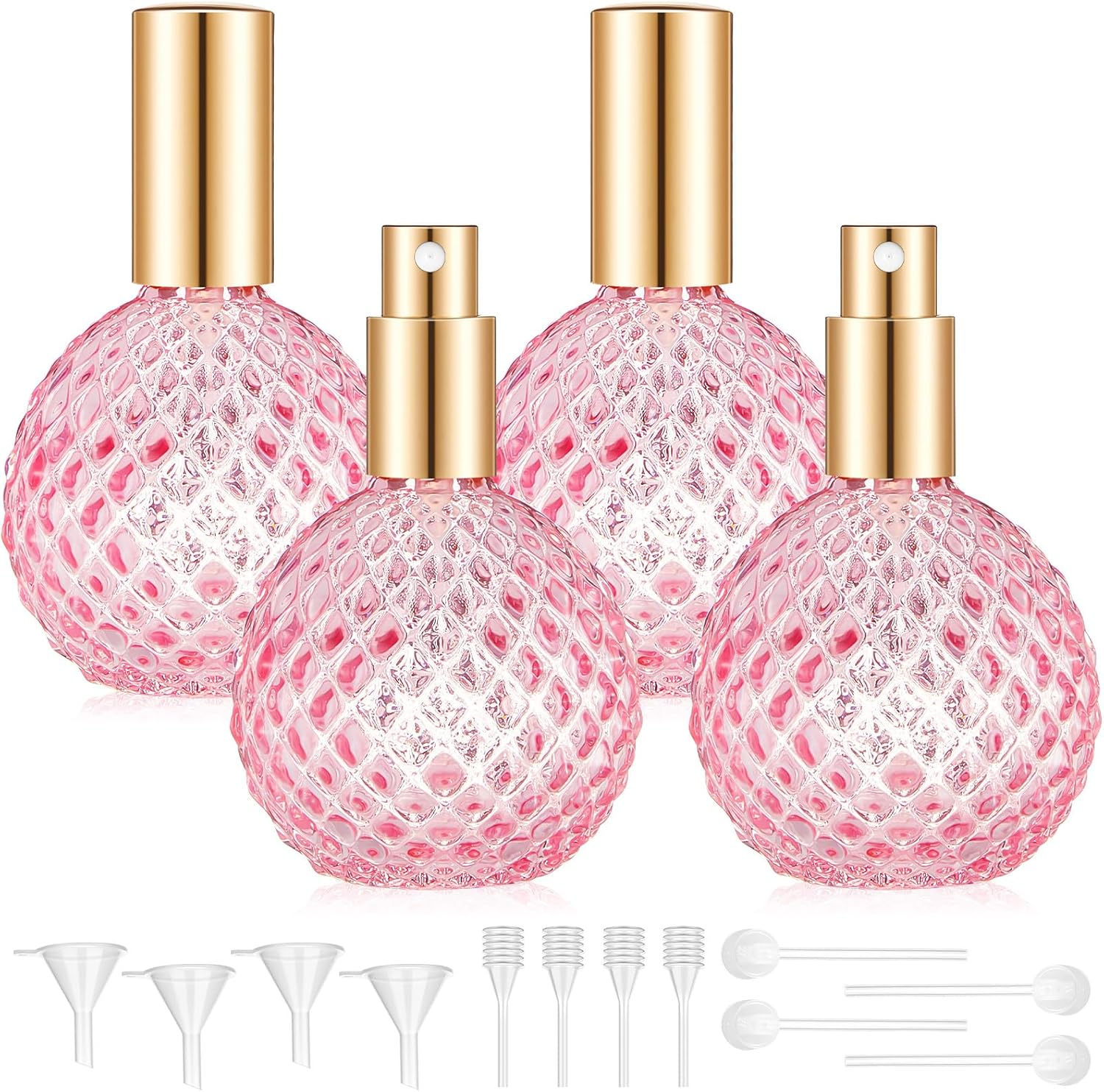 Teenyyou 4 Pcs 100Ml Retro Perfume Bottles Pink Empty Perfume Glass Bottle Refillable Decorative Bottles Fine Mist Spray Bottles for Women Perfume Atomizer Sprayer with Refill Tool for Travel image number 5