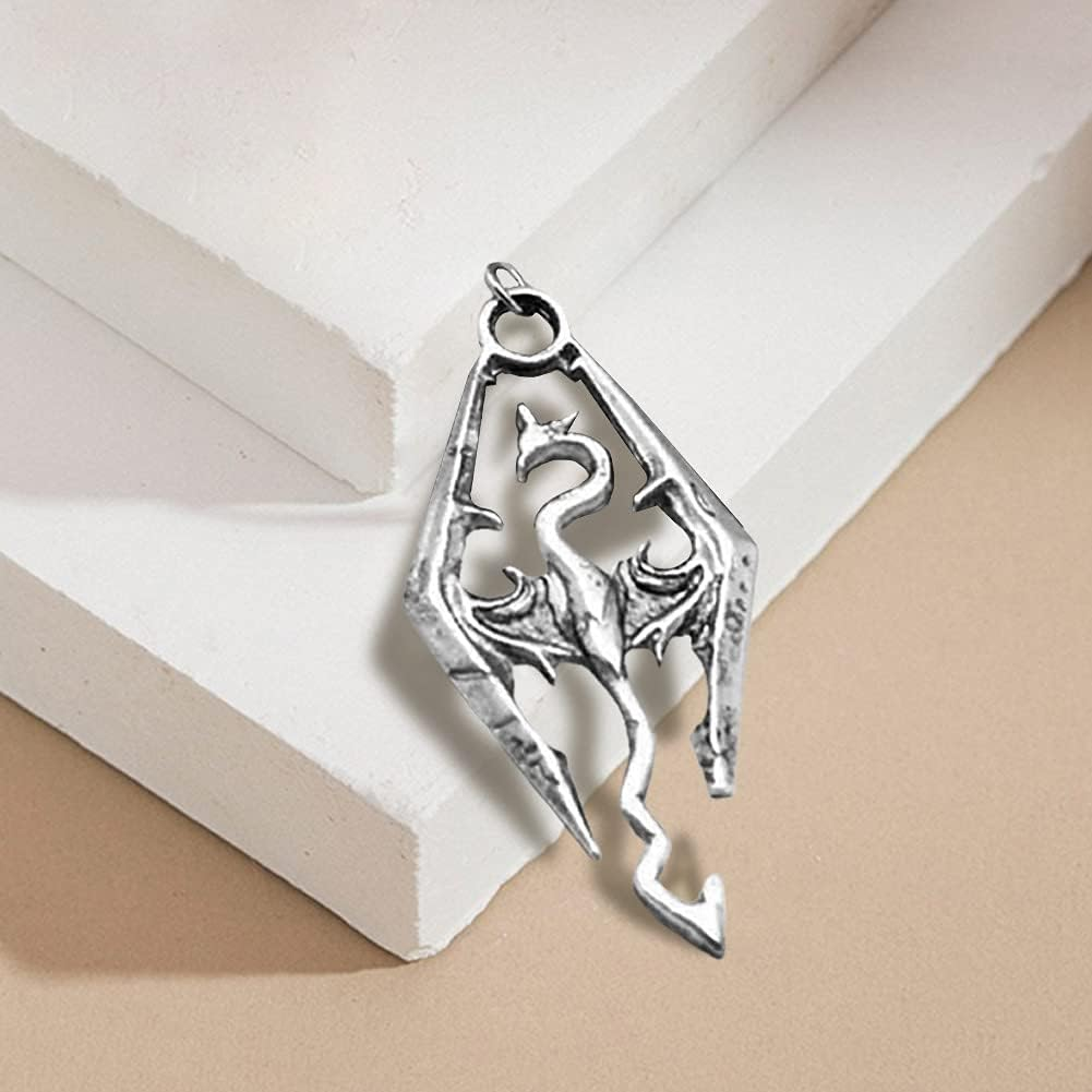 The Elder Scrolls SKYRIM Dragon Silvertone Pendant/Necklace, Silvertone image number 3