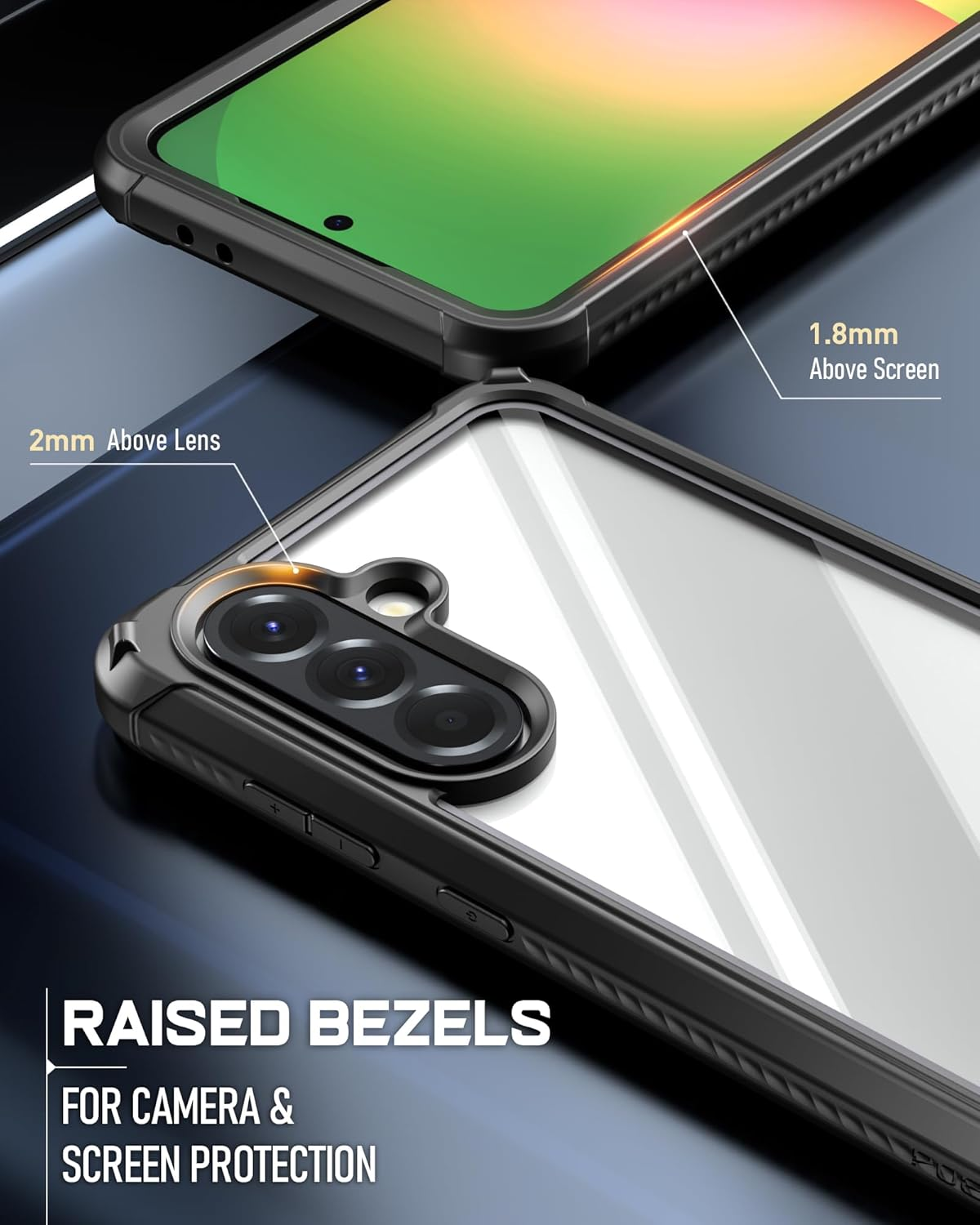 Poetic Guardian Case for Samsung Galaxy A56 5G, [2 Front Frame] [20 FT Mil-Grade Drop Tested] Full-Body Hybrid Shockproof Cover with Built-In Screen Protector, Black/Clear image number 4