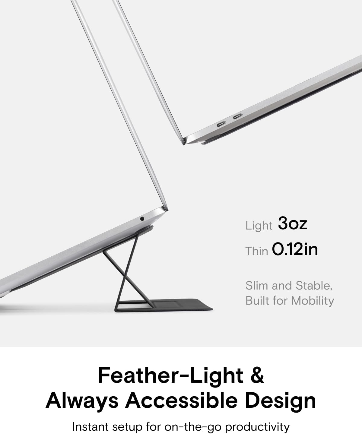 MOFT Laptop Stand for Desk, Adhesive Macbook Computer Stand with 2 Adjustable Viewing Angles, Foldable and Portable Laptop Riser Compatible with 11"-16" Laptops, Grey image number 4