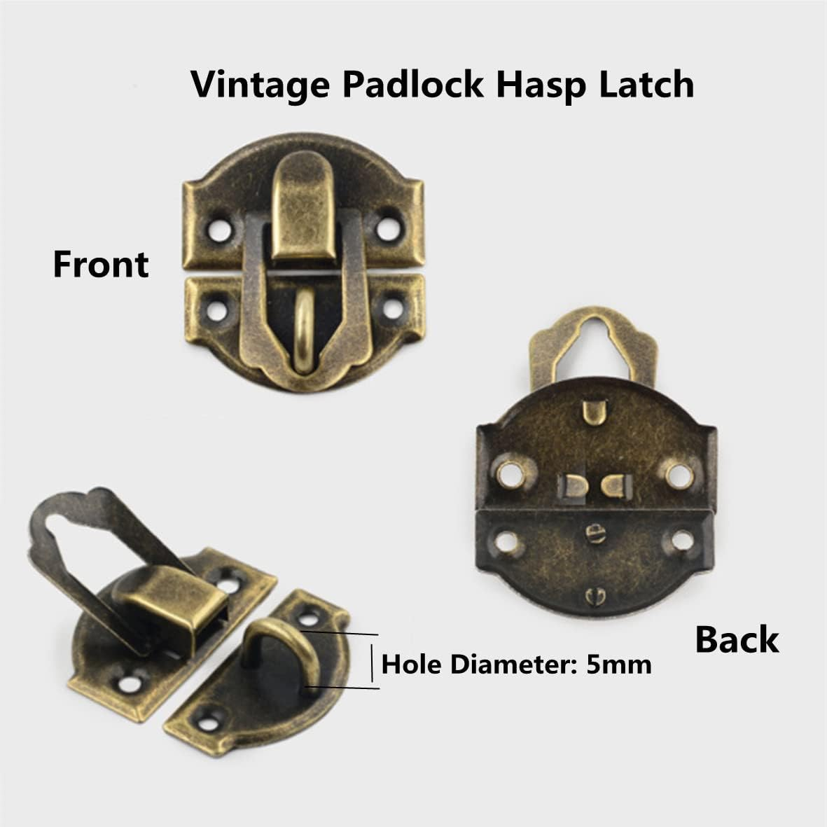 Dophee 12Pcs Antique Brass Decorative Hasp Jewelry Wooden Box Hasp Latch Lock with Screws image number 1