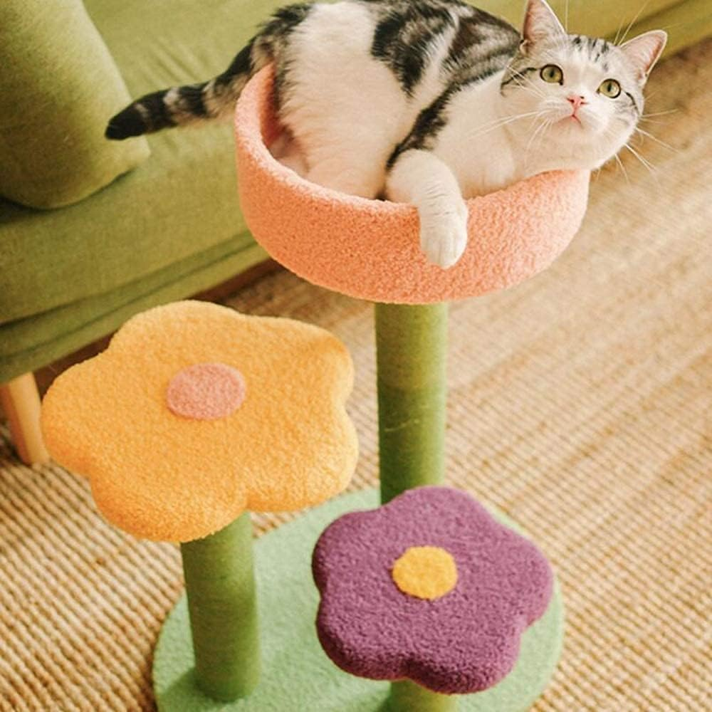 Flower Cat Climbing Frame Wall Cat Scratcher Kitten Climbing Cat Scratching Tower Pet Activity Furniture Play House for Kitty image number 3