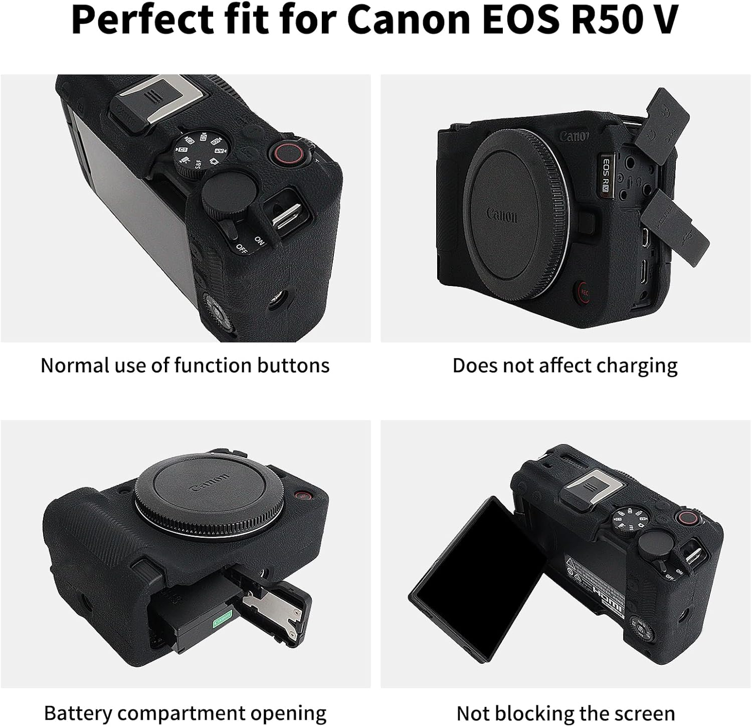 Rieibi Silicone Case for Canon EOS R50 V Camera, Soft Camera Protective Case for Canon EOS R50V Camera Accessories with 2 Screen Protectors, Black