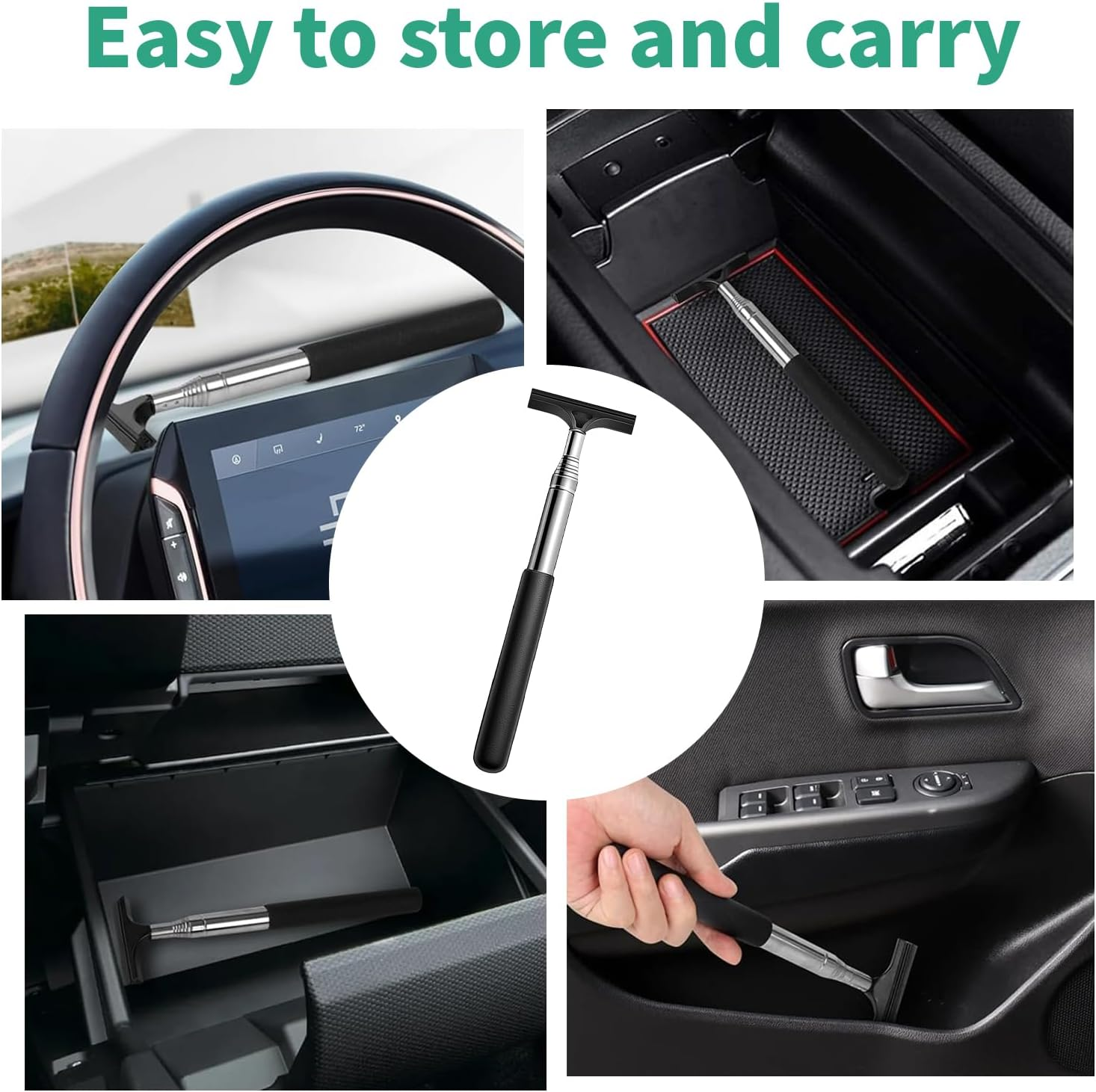 MAEZOE 2Pcs Car Mirror Squeegee with High Efficiency Water and Fog Removal Telescopic Portable Stainless Steel Ideal for Rainy Foggy Driving Perfect for Drivers and Car Enthusiasts image number 2