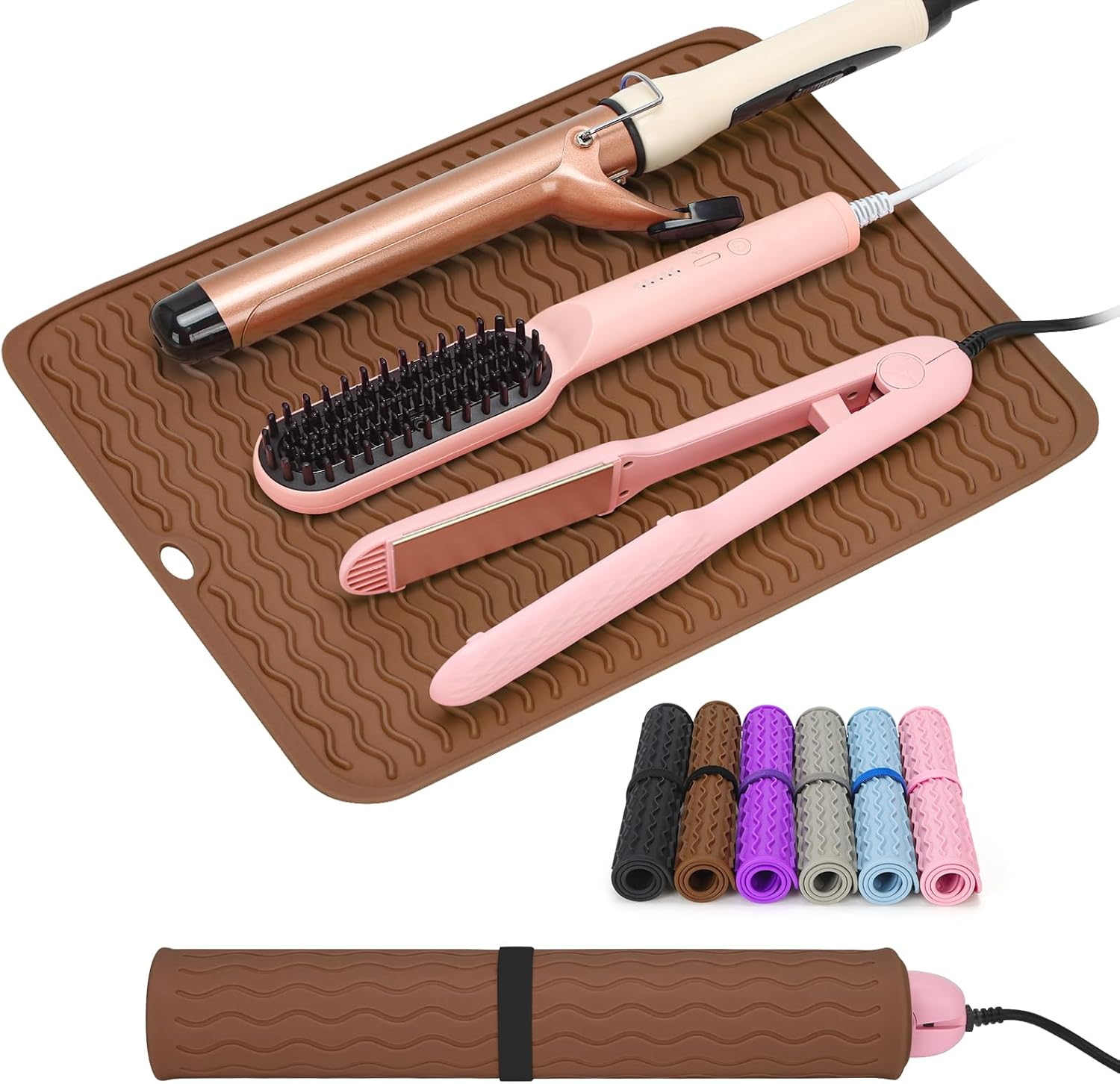 Oversize Silicone Heat Resistant Mat for Curling Iron, Hair Straightener, Flat Irons and Hot Hair Styling Tools, Portable Wrap Cover with Velcro for Home Travel Gym Salon(14.2"" X 11"")