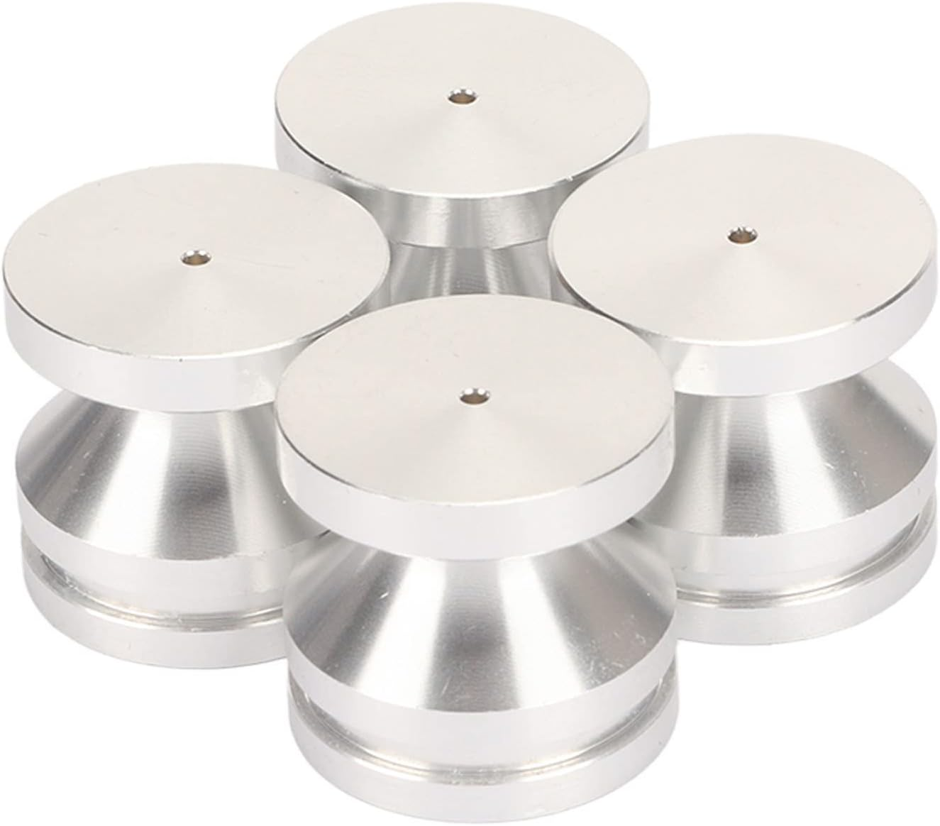 4 Pcs Aluminum Speaker Spike and Speaker Isolation Feet, Turntable Isolation Platform, Subwoofer Isolation Pad Feet Amplifier Feet DAC Feet Pad Stand, Foot Mat Shock Absorber for Amps Silver - Silver image number 5