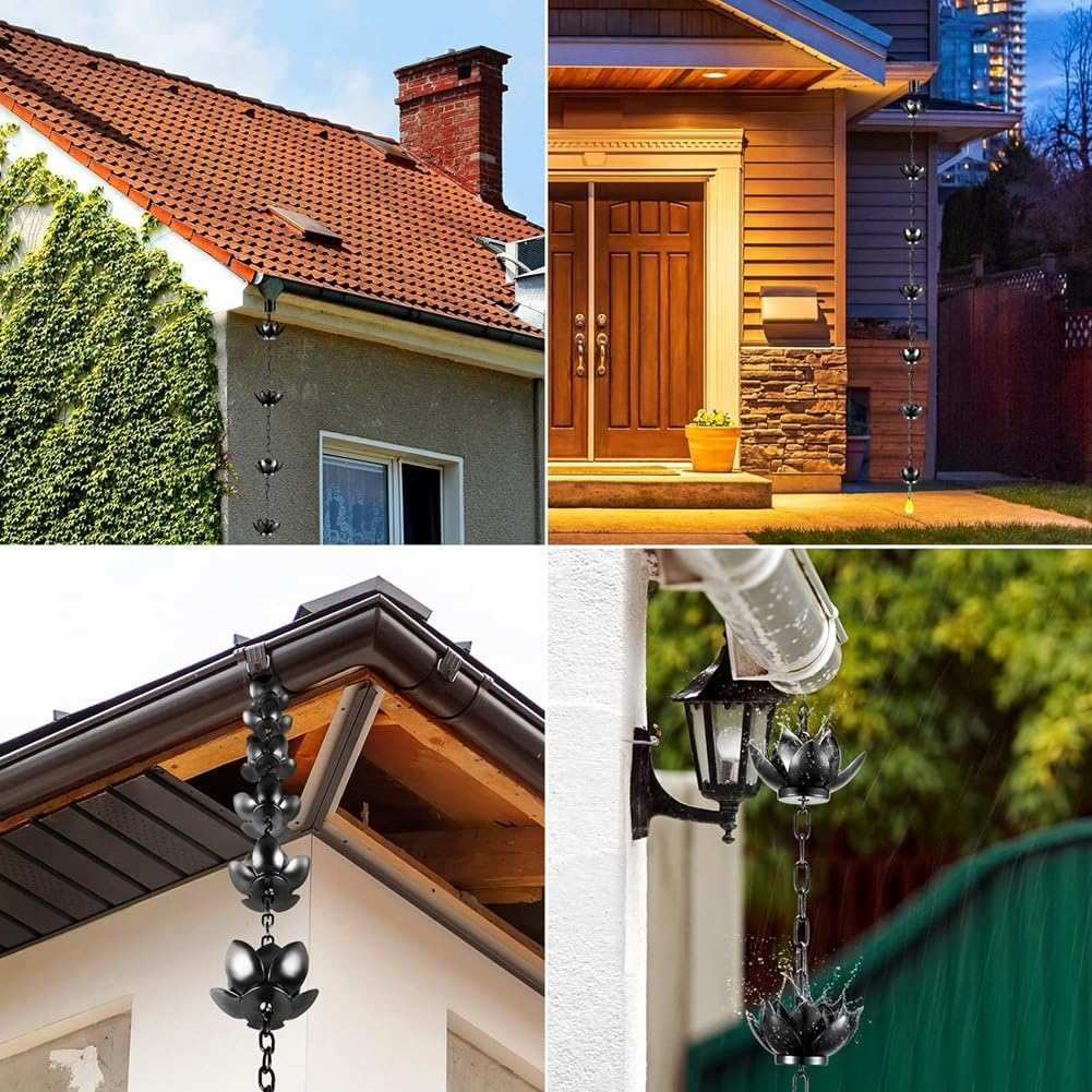 Zicojia Lotus Flower Rain Chain, Enhance Gutters, Divert Water Away with Unique Rain Cups image number 1