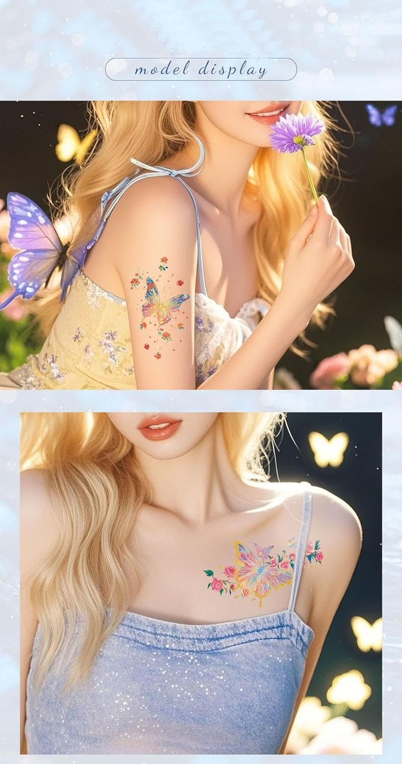 Palumma 8 Premium 3D Butterfly Temporary Tattoos Realistic Watercolor Body Art for Party Wedding Festival Decor