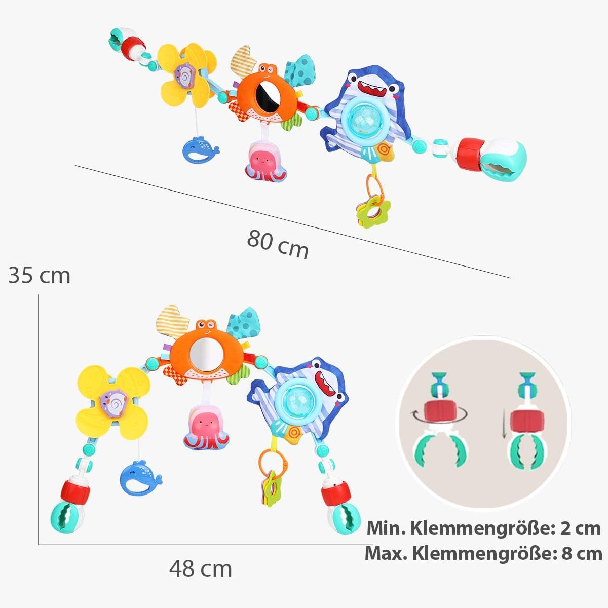 Baby Stroller Arch Toy, Adjustabel Car Seat Toys with Sensory Toy, Activity Arch Travel Montessori Toy for Crib ＆ Bassinet, Early Educational Learning Toy for 0-24 Months Boys and Girls image number 2