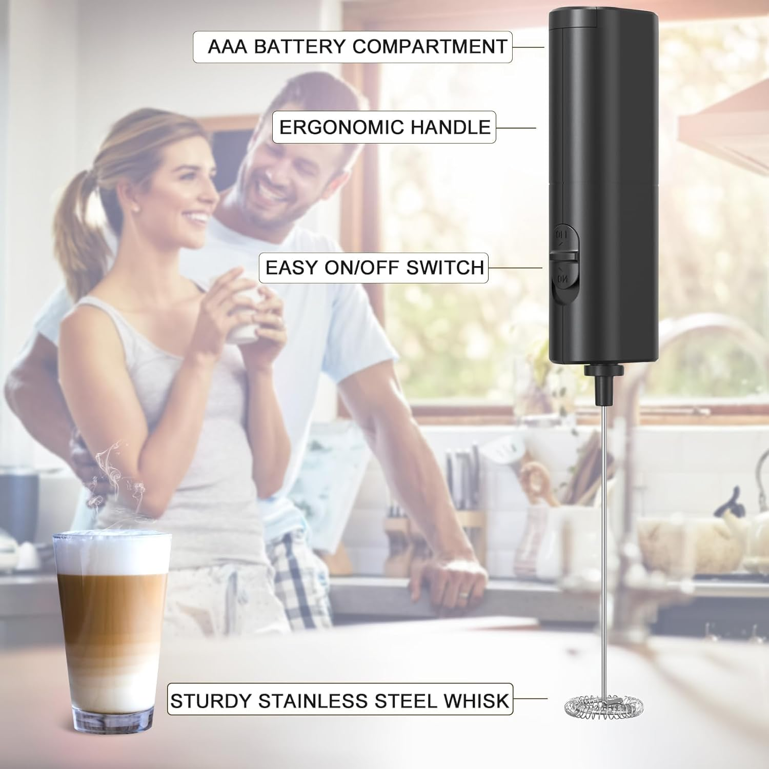 YBVABE Milk Frother Handheld - Create Caf&eacute;-Quality Froth in Seconds - Ultimate Barista-Grade Foam Maker for Coffee, Matcha, and More - Perfect for Latte, Cappuccino, and Hot Chocolate Enthusiasts image number 2