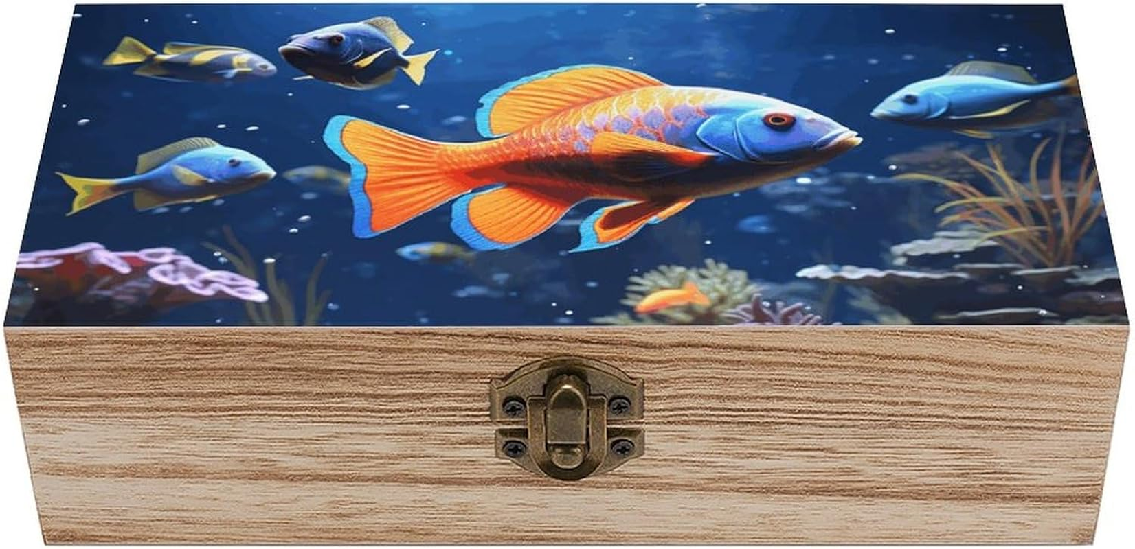 Fishs Wooden Box Wood Wedding Keepsake Boxes with Lids Small Decorative Boxes Lightweight Wooden Memory Storage Box for Crafts Keepsakes Jewelry Photo Letter Storage image number 6