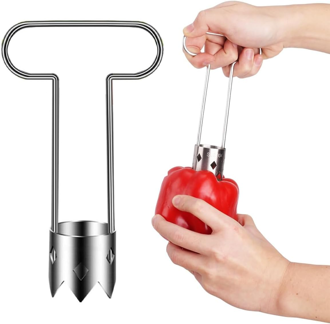 Corer Tool Fruit Core Remover Universal Vegetable Corer with Ergonomic Handle Stainless Steel for Red Bell Apple Tomato Kitchen Gadget