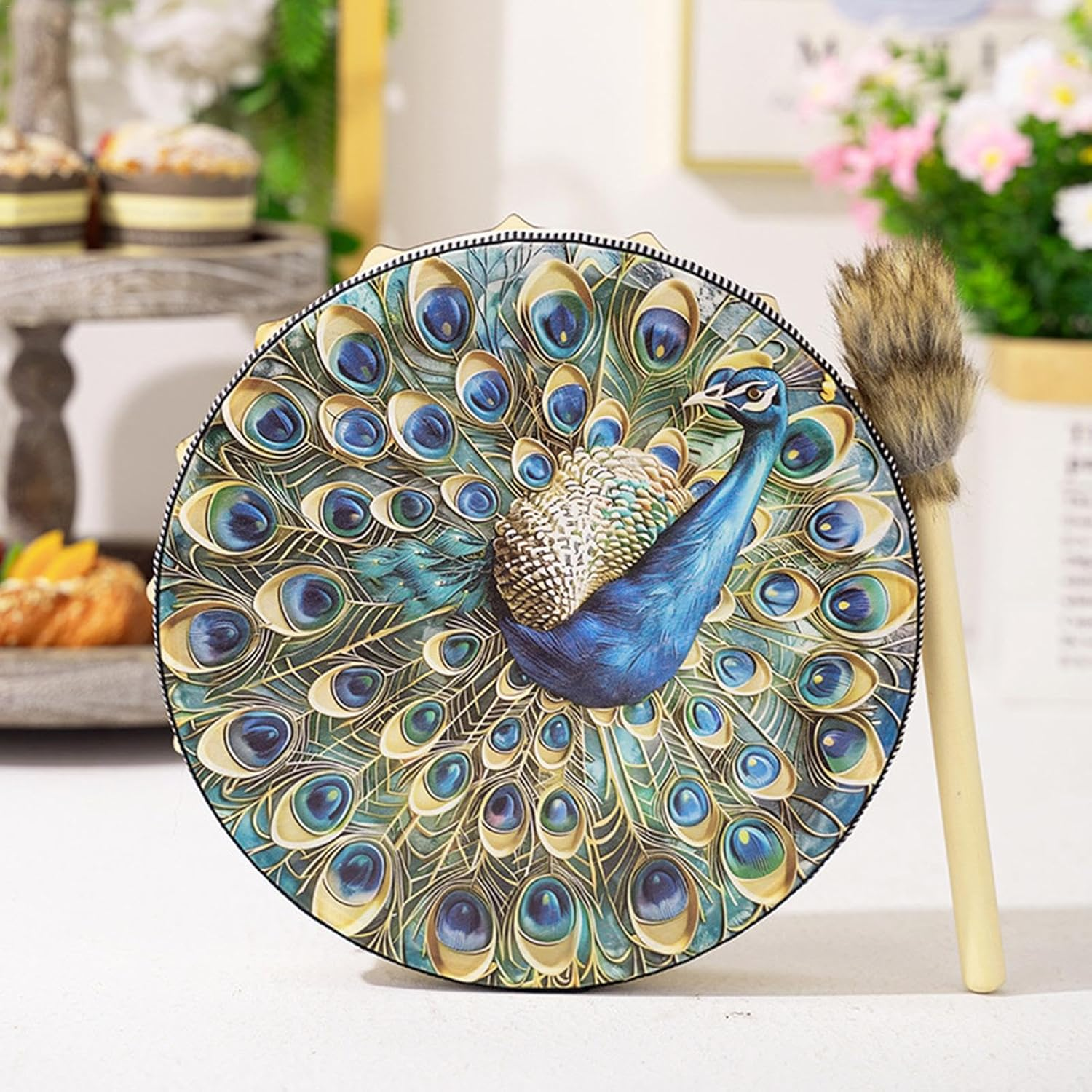 Handmade Shaman Drum - Shaman Drum Native Instruments,Shamanic Drums 9.8 Inch Sound Healer, Shaman Tools for Spiritual Music, Reflection Meditation image number 4