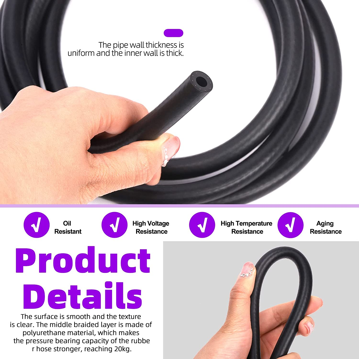 Swpeet 16Pcs 1/4 Inch ID Fuel Line Set, 2 Meter-6.5 Feet Length Black Fuel Line Hose with 4Pcs Fuel Filters, 10Pcs Worm Gear Hose Clamps and a Z-Shape Wrench for Small Engines Tractors Mowing Machine image number 4