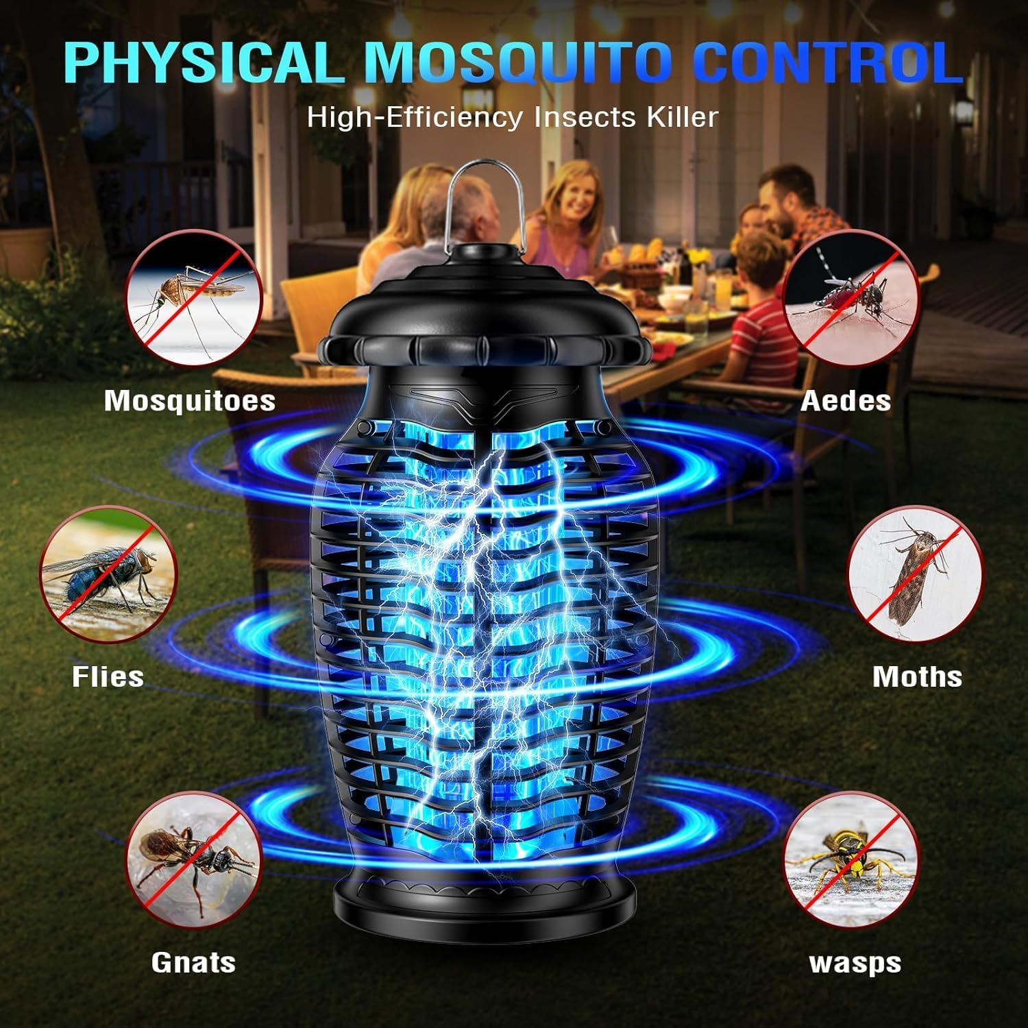 Bug Zapper Outdoor Electronic Mosquito Zapper,Ip67 Waterproof, 4200V 20W Mosquito Killer Lamp Electric Hangable Fly Killer Light Fly Insect Trap Killer for Home, Patio, Backyard, Camping image number 2