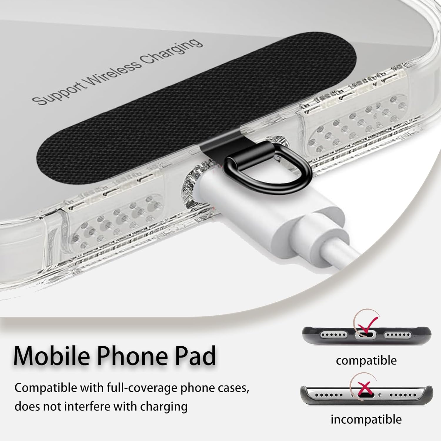 ONBPIY 4 Pcs Phone Tether Tab with Metal Rings, Compatible with Iphone, for Samsung Galaxy, Universal Lanyard Patch for Full Coverage Cases, 2 Black 2 White image number 4