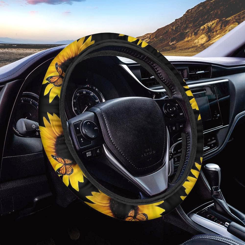 BIGCARJOB She'S Sunshine Sunflower Car Seat Covers Full Set of 12 Pack Steering Wheel Cover for Women Gifts with Seat Belt Pads, Coasters,Vehicle Seat Cover,Fit Most Car SUV Van Truck - Boho Paw Style image number 7