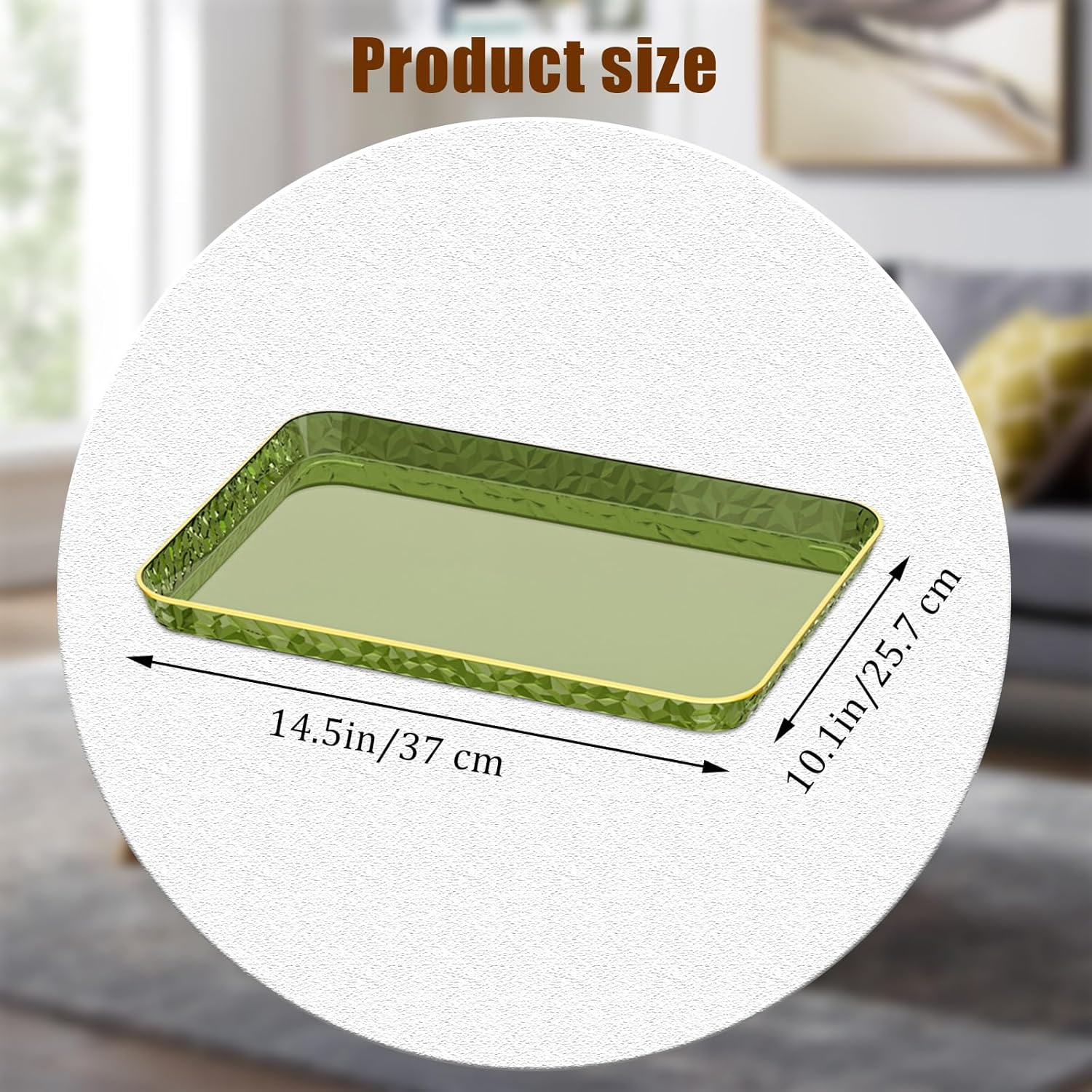 Fkereg Rectangular Food Serving Tray with Raised Gold Embossed Rim, 37 X 25.7 Cm Reusable Plastic Party Platters Plates, Decorative Fast Food Cafeteria Tray for Tea Fruits Desserts Appetizer, White image number 2