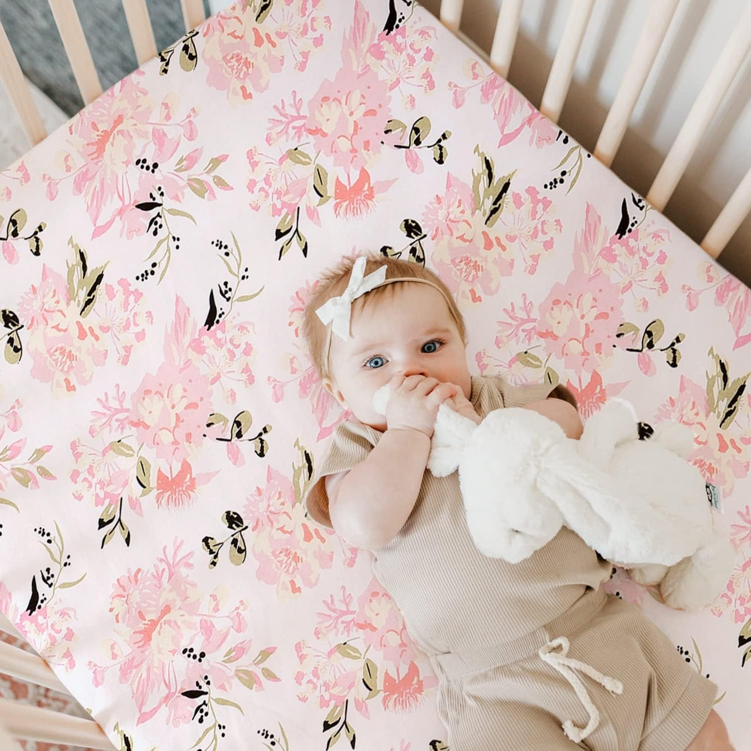 Little Grape Land Baby Pack and Play Sheets Fitted(38" X 26"), 4-Pack Mini Cot Sheets Set for Baby Girls Boys,Breathable & Soft Microfiber，Organic Fitted Cot Sheet for Pack and Play Mattress(Flower) image number 3