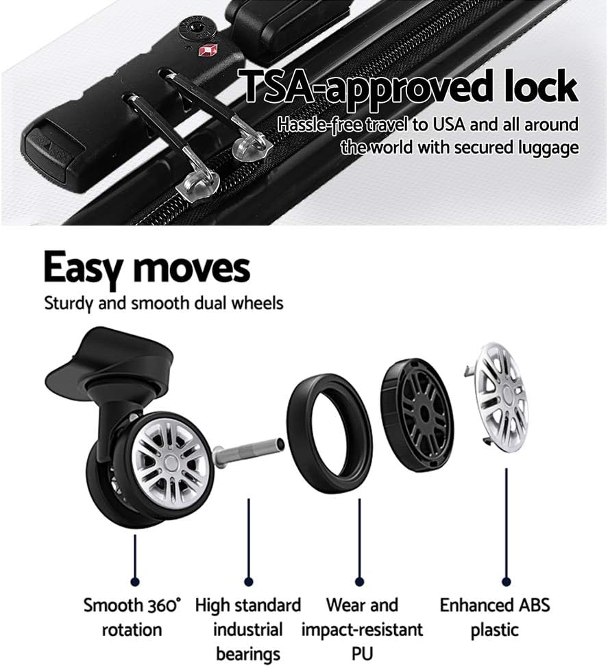 3Pc Lightweight Durable Hard Shell Luggage Trolley Travel Suitcase Set - Silver image number 4