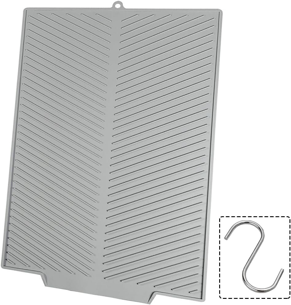 Large Kitchen Counter Dish Mat Silicone Dish Drying Mat with Built-In Drainage Outlet with Hook Drying, Pad Foldable Dish Drainer Mat for Sink Heat-Resistant Quick Dry Easy to Clean (Gray) image number 1