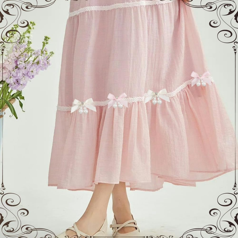 SOFPLATE 5 Color 20Pcs Twist Tie Bows Bulk Tiny Ribbon Bows with Pearls Small Coquette White Pink Brown Black Sweet Cute Satin Pastel Bows for Hair Clip DIY Crafts Sewing Gift Wrapping Valentine Day image number 4