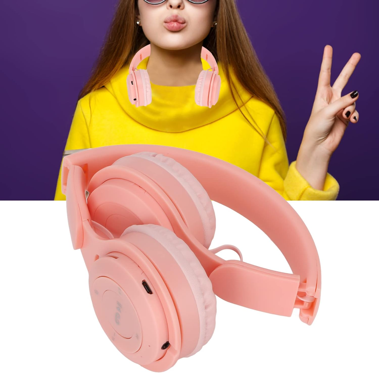 Kids Headphone Foldable over Ear Headphones with Stereo Sound for Kids, Chip with 5.0, Easy to Operate for Comfortable Experience (Roseate) image number 2