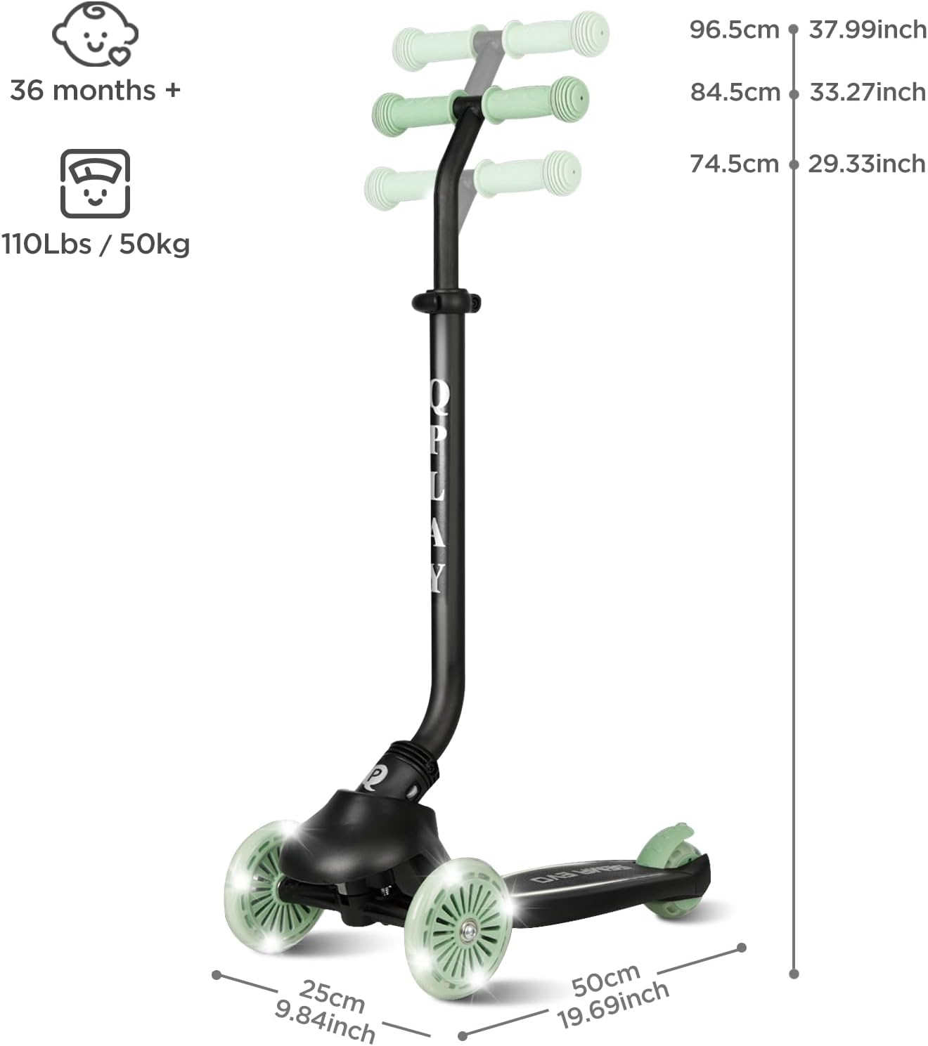 Kids Kick Scooter Ages 1 to 6 | up to 110 Lbs | 3 Wheel Scooter with Adjustable Push Handle Height,Lights on Deck & Wheels,Toddler Ages 2 to 5 Boys & Girls Gifts Ride-On Toys image number 5