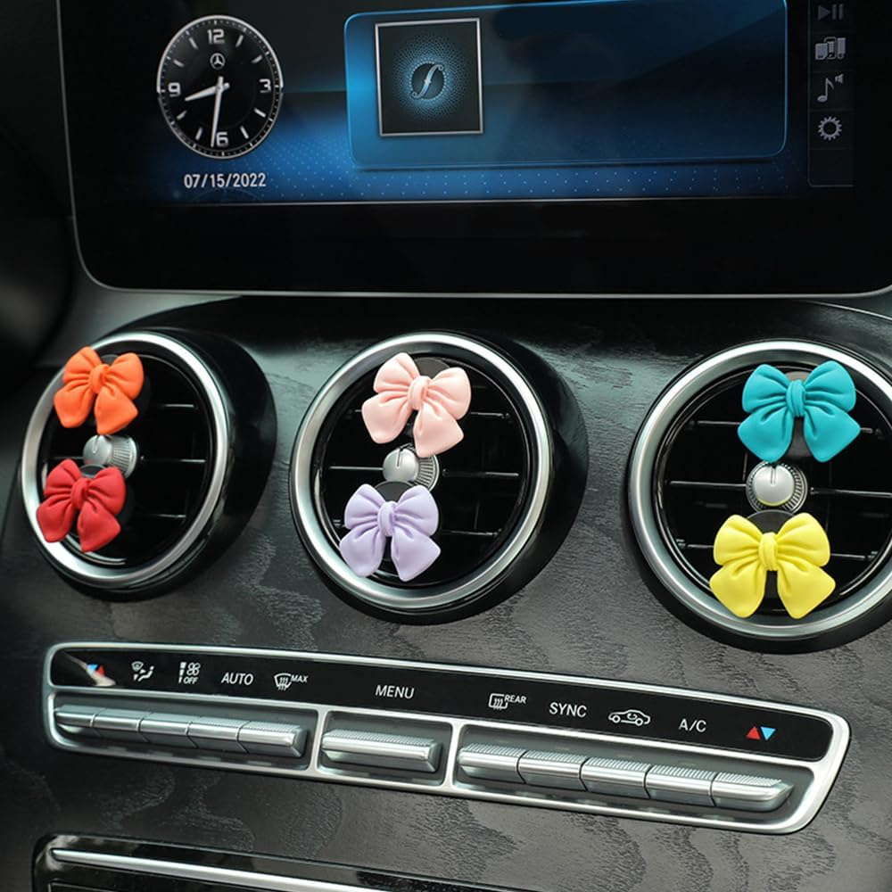 Decorative Car Bow Accessories Set, 6 Pieces, Interior Aesthetic Decor for Women (Pink)