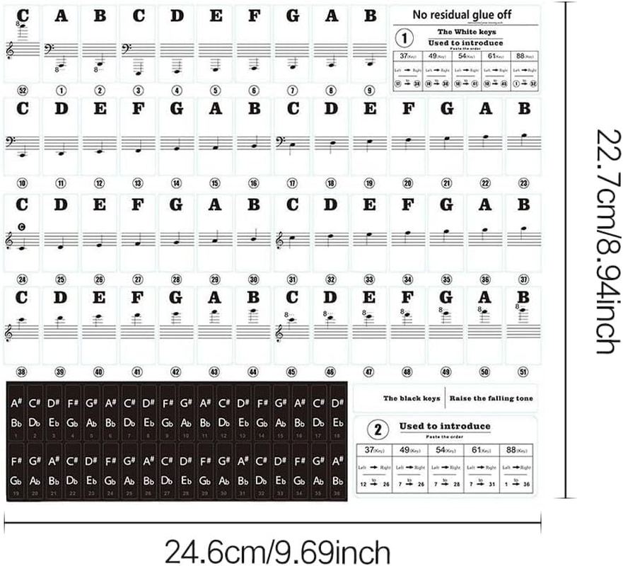 Piano Keyboard Stickers for 88/61/ 54/49 Key,Piano Notes Guide for Beginner,Piano Key Sticker Removable,Removable Piano Keyboard Note Labels for Learning,No Need Stickers Reusable image number 4