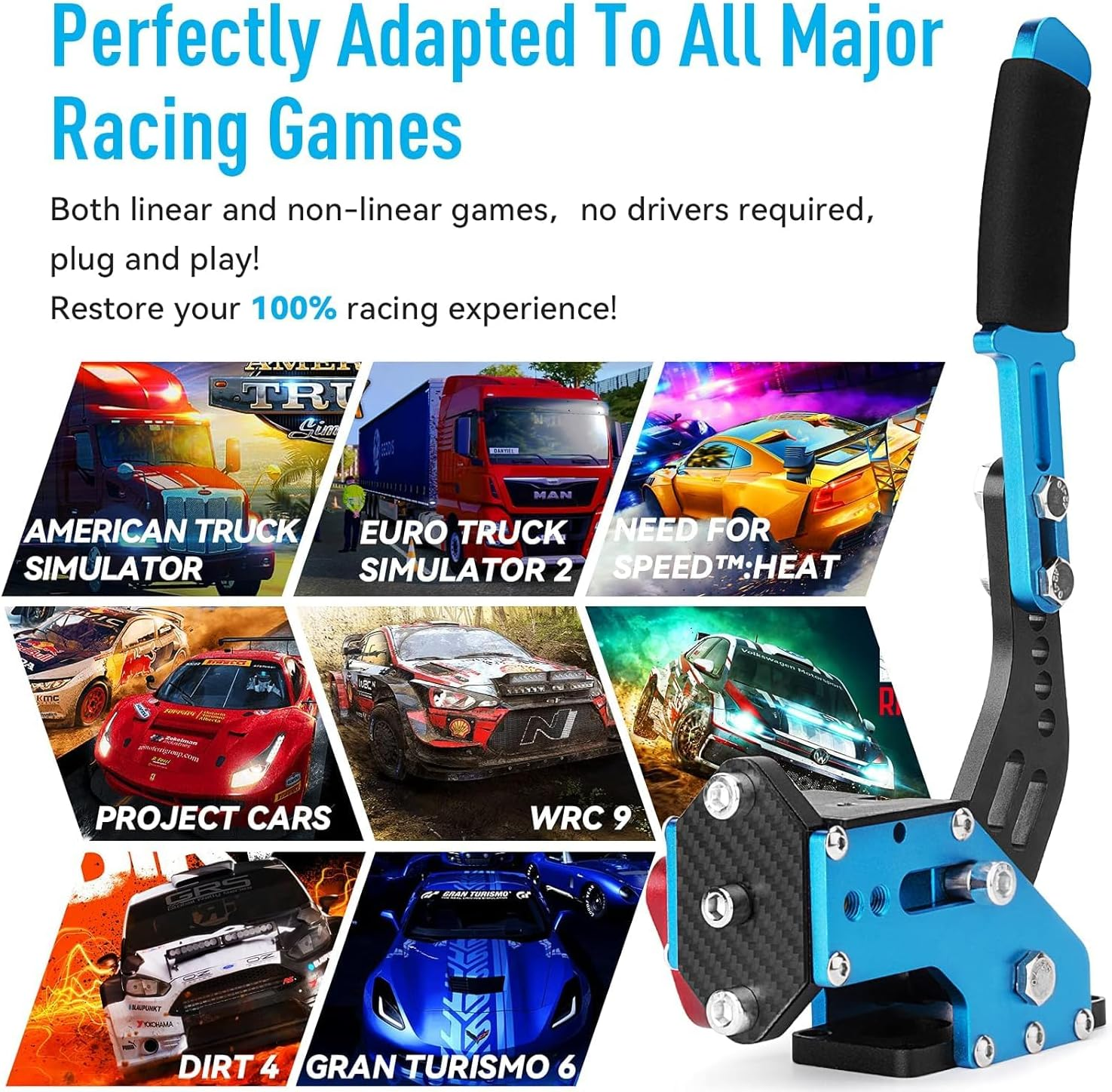 64 Bit USB Handbrake with Clamp for PC Windows Sim Racing Games G25 G27 G29 T500 FANATECOSW Dirt Rally with Handle Grip Blue image number 4