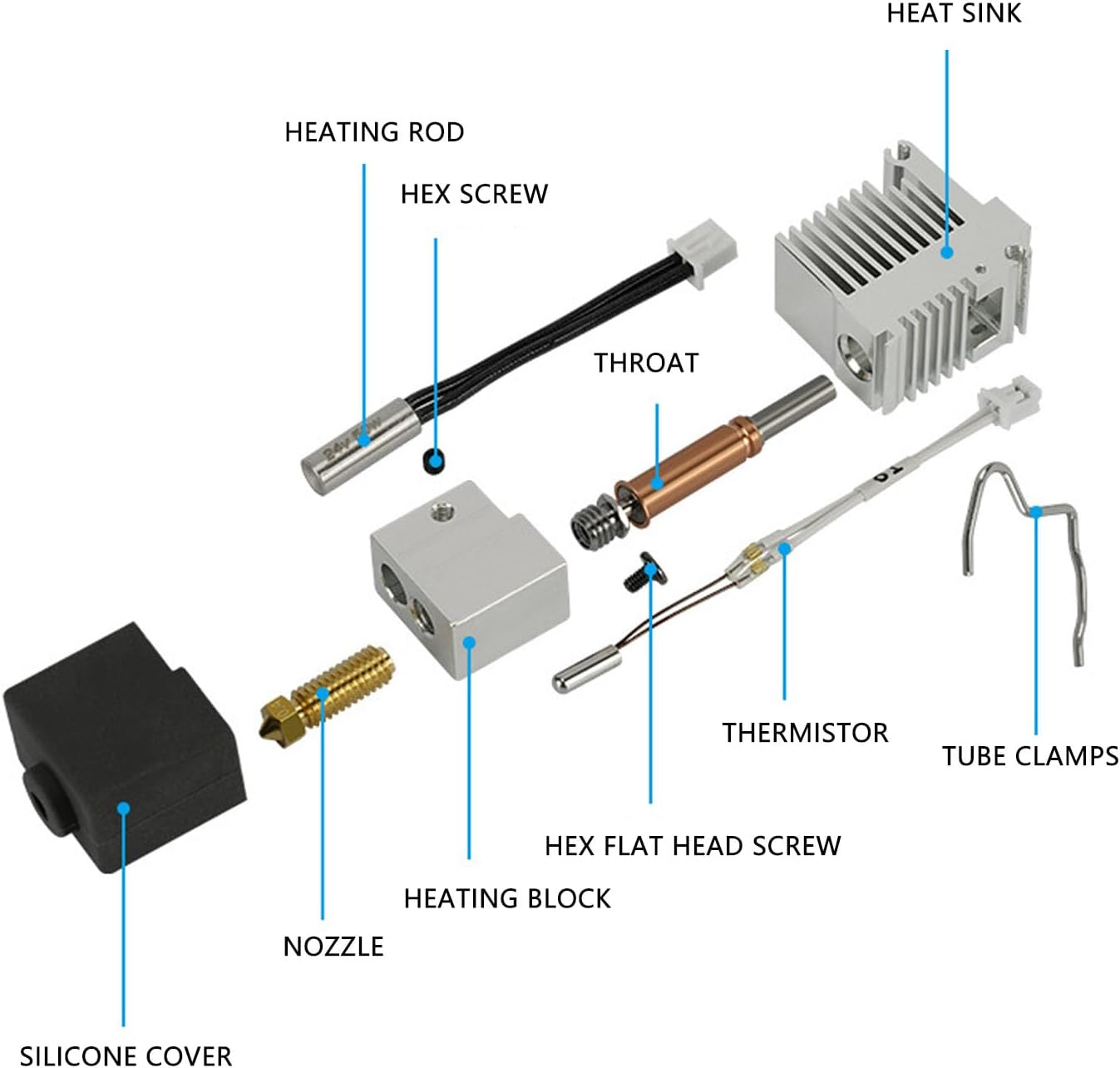 3D Printer Hotend for Kobra 3, 0.4Mm Brass Nozzle Hotend Extruder Hot End Kit, Hot End Print Head Extruder Kit for Kobra 3 3D Printer Accessories image number 2