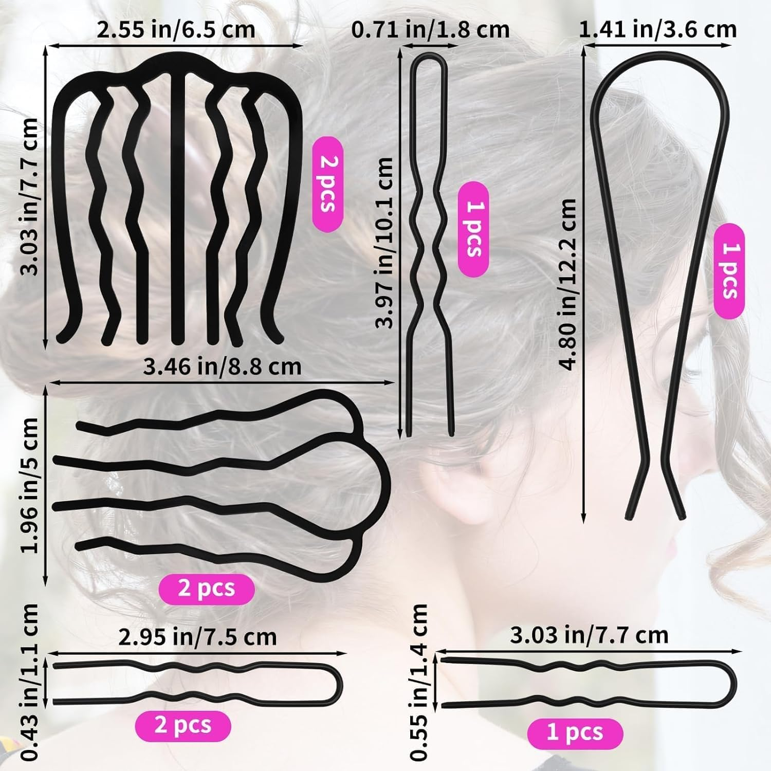 9Pcs French Twist Hair Pins Hair Clips French Twist Hair Tool Side Combs 4 Styles French Twist Hair Clips for Women Hair Comb for Girls Bun image number 1