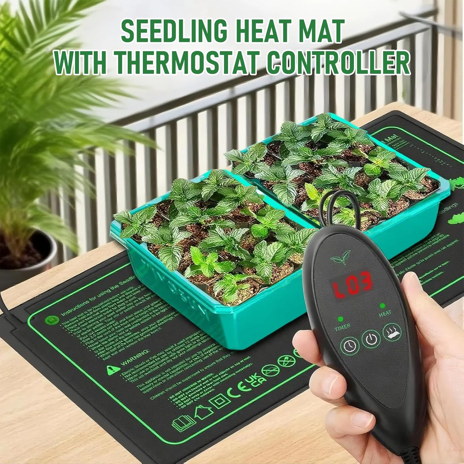 Seedling Heat Mat with Thermostat Controller, 30W Waterproof Heat Pad for Seedling Starting, Durable Seed Heating Mat for Indoor Growing & Seed Germination, Hydroponic Heating Pad 25X50Cm image number 3