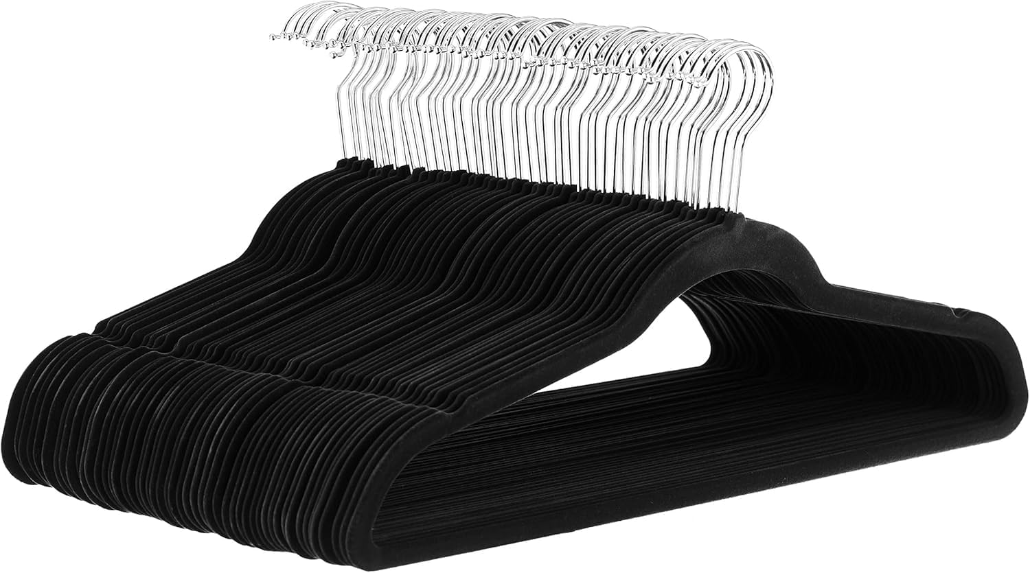 Amazon Basics Slim, Velvet, Non-Slip Suit Clothes Hangers, Black/Silver - Pack of 30 image number 1