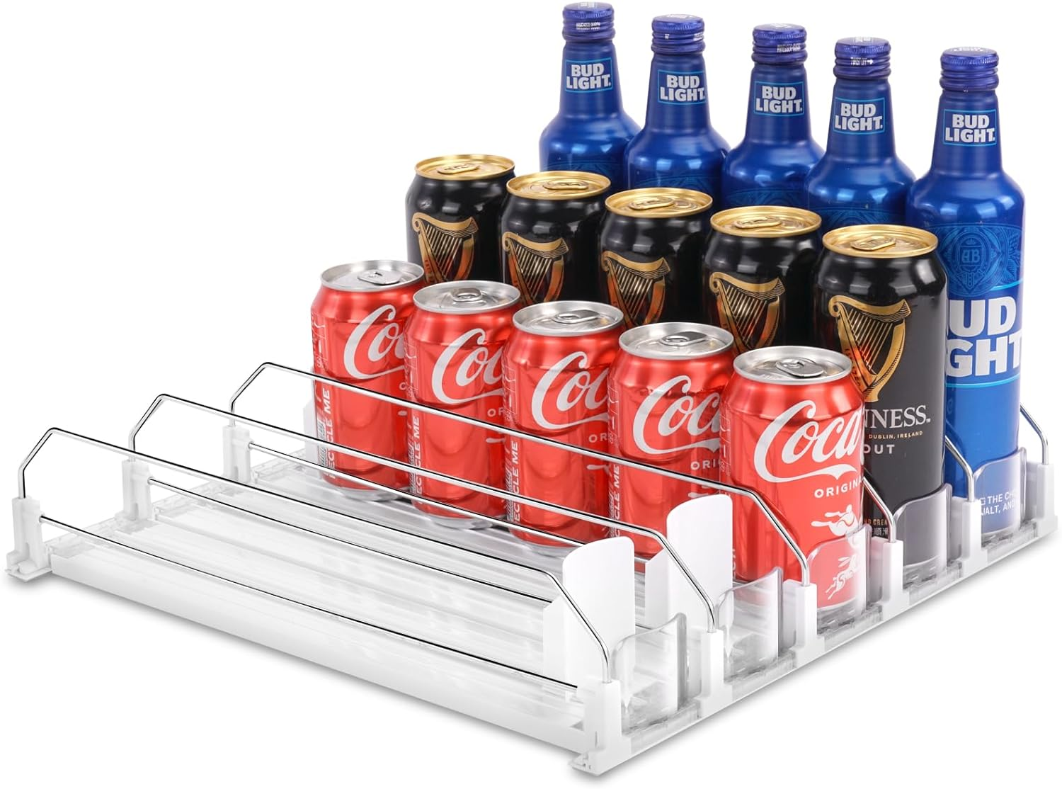 Automatic Soda Can Organizer for Refrigerator Already Assembled Can Dispenser for Soda Seltzer Drink Pop Can Holder Self-Pushing Drink Organizer for Fridge Storage 12 Cans of 11.15Oz 12Oz 16Oz 16.9Oz