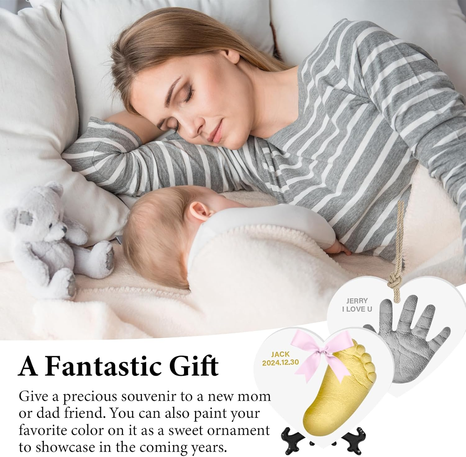 Baby Handprint and Footprint Kit - Personalized Clay Keepsake for Newborn Memory, DIY Baby Gift with Non-Toxic Mold, Complete Handmade Baby Keepsake Set for Parents image number 4