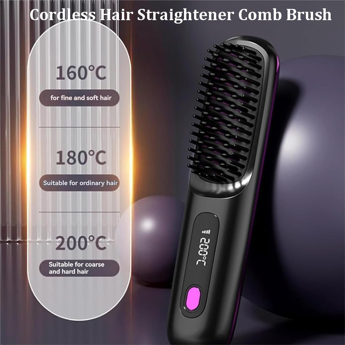 Portable Straightener Brush - Gobrush Pro, Go Brush Pro Straightener Rechargeable & Cordless Mini Hair Straightener Comb,Portable Straightening Brush for Travel (White)