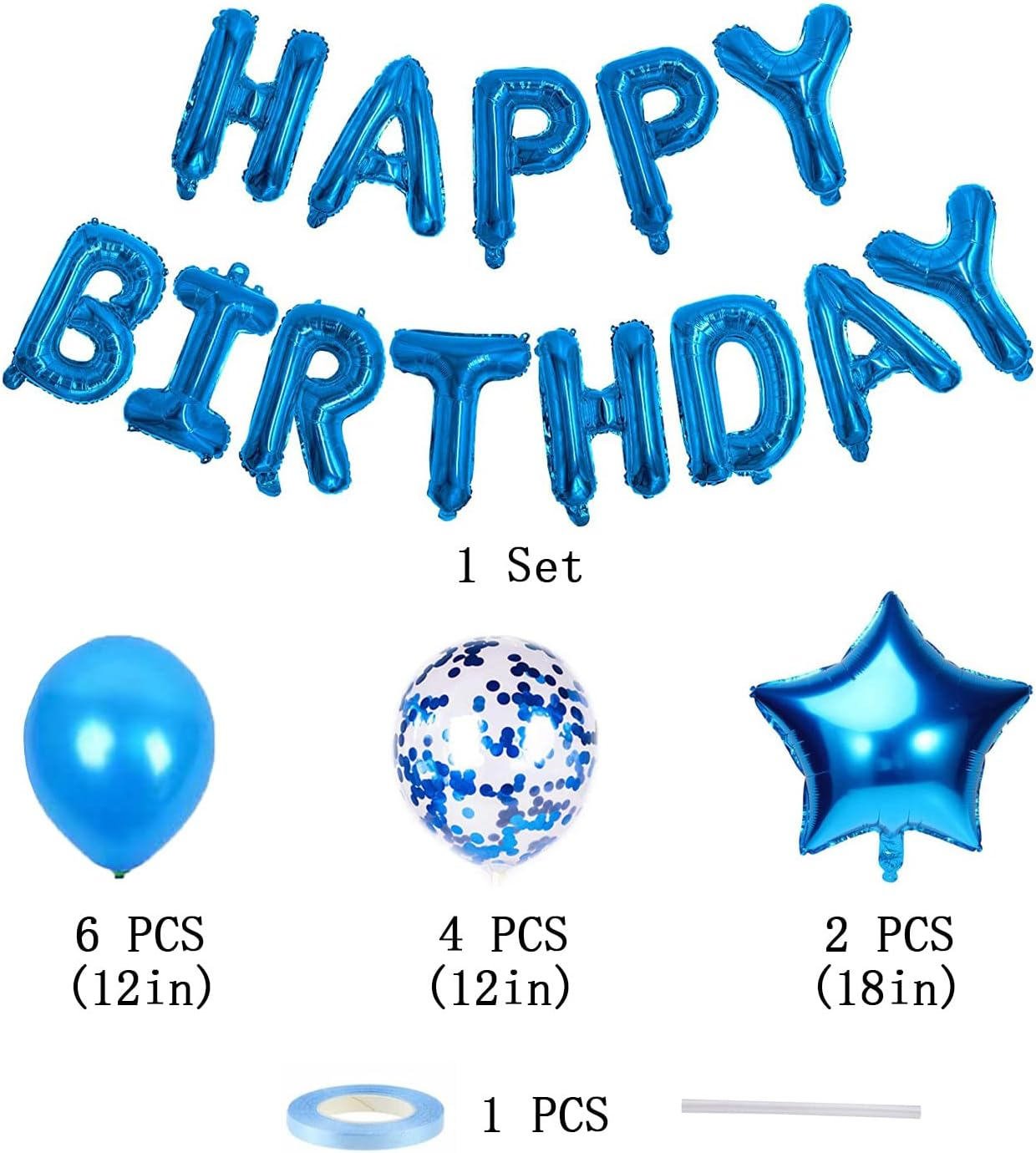 Blue Happy Birthday Balloons for Men Boy, 13PCS Letters Balloons 2 PCS Giant Star Foil Balloons 4 PCS Confetti Balloons 6 PCS Latex Balloons Birthday Party Decorations and Supplies Balloons - Black Gold image number 7