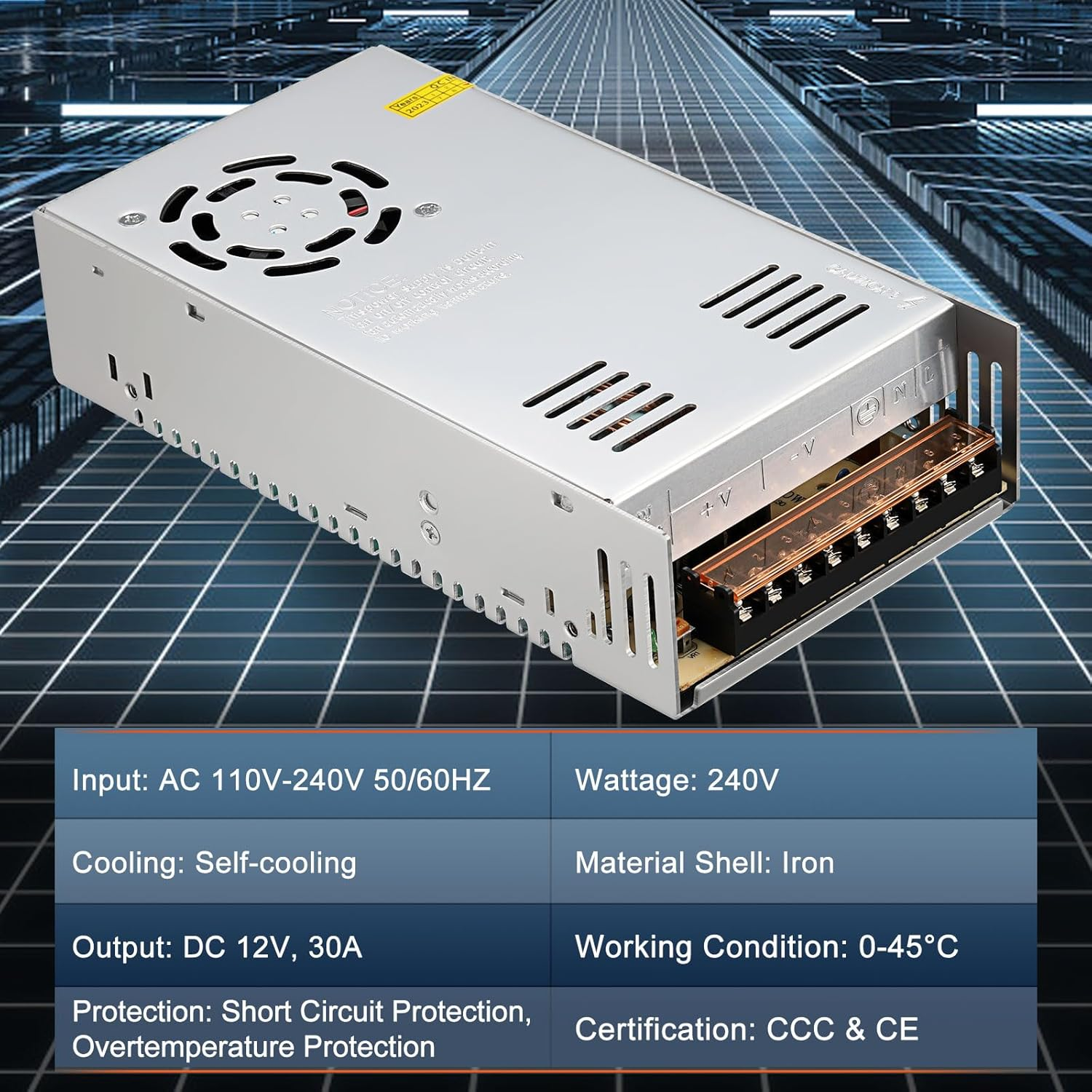 ISINMOTOR DC 12V 30A 360W Power Supply Transformer Switch AC 110V / 220V to DC 12V Switching Adapter Converter LED Driver for Diesel Heater LED Strip Light CCTV Camera Security System image number 4