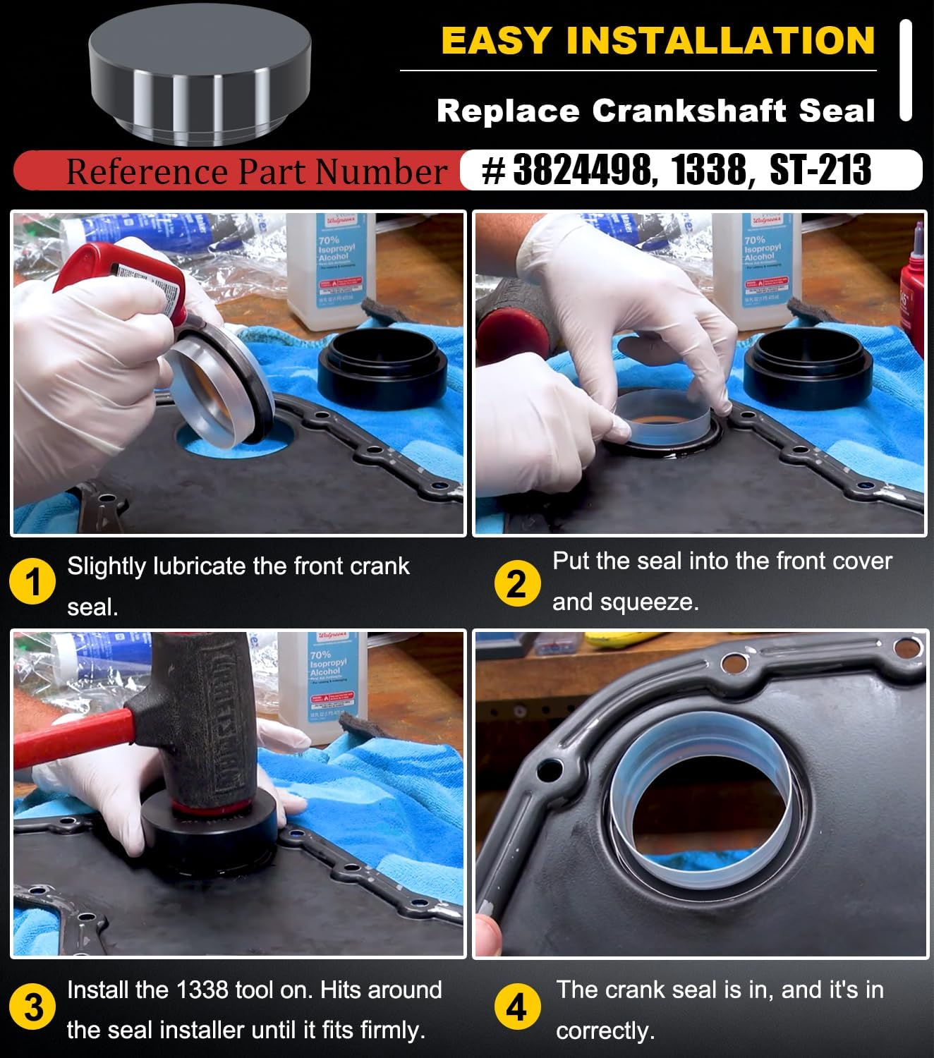1338 Front Cover Crankshaft Seal Installer &5046 Wear Sleeve Installer Tool Kit for Dodge Cummins 3.9L 5.9L 6.7L Replace OE 1338/3824498, 5046/3824500 image number 4