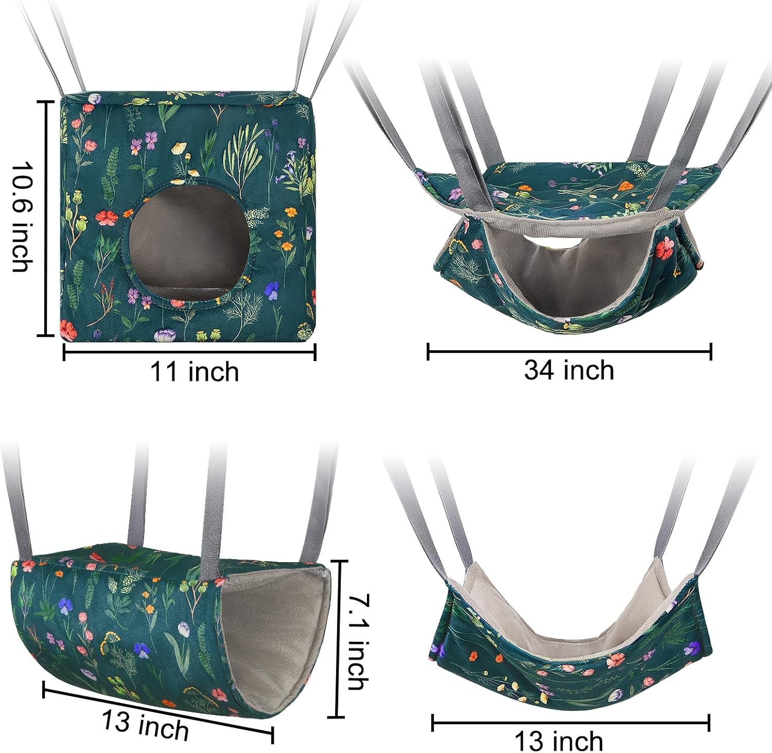 Hedgeink Hamster Hammock House 4Pack Rat Cage Accessories Washable Guinea Pig Bed Hideout Soft Ferret Hanging Nest Swing Small Animals Bedding Hut for Chinchilla Sugar Glider Squirrel image number 6